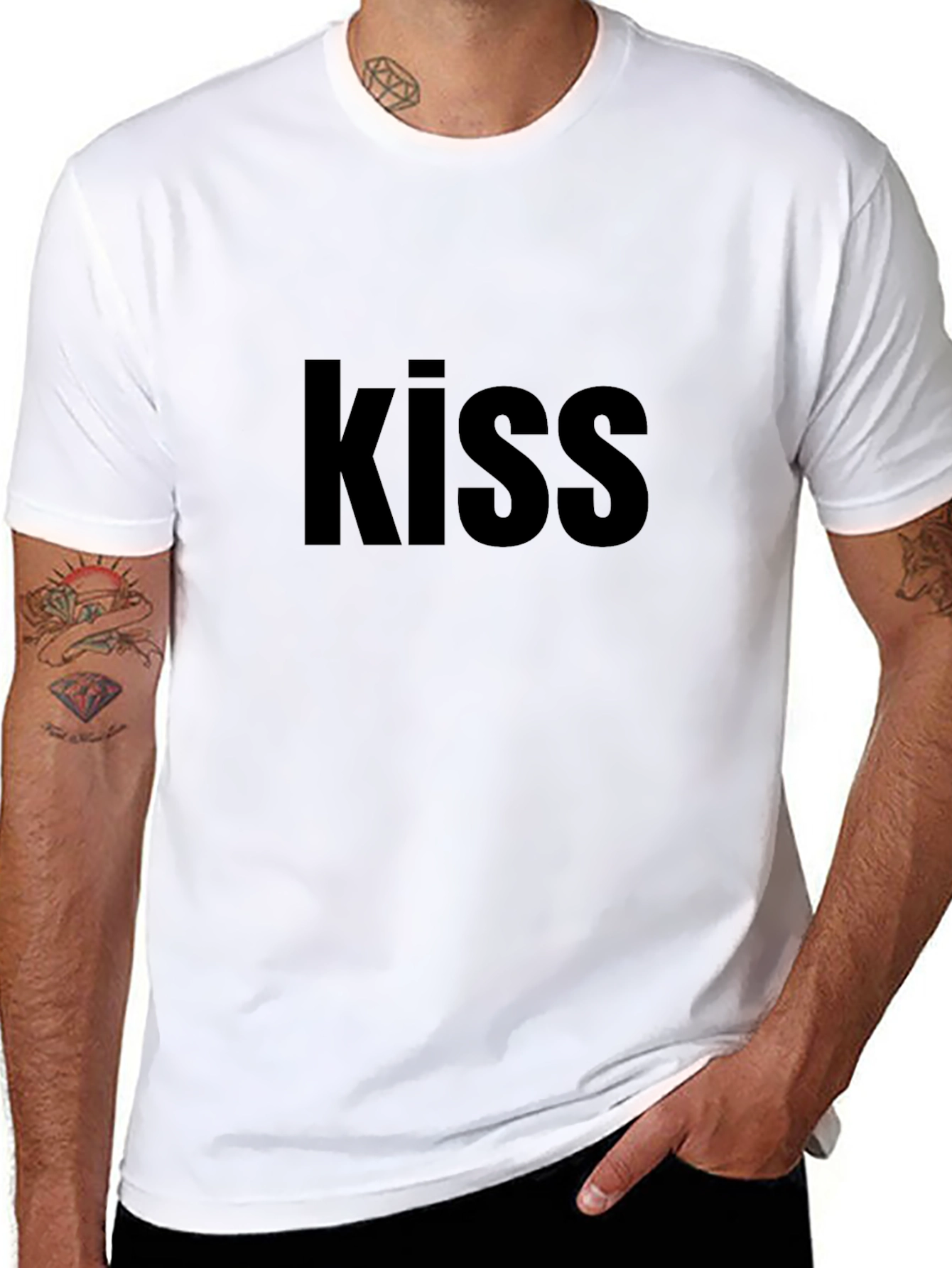 Black Kiss Graphic Black T-Shirt Casual Wear view 8