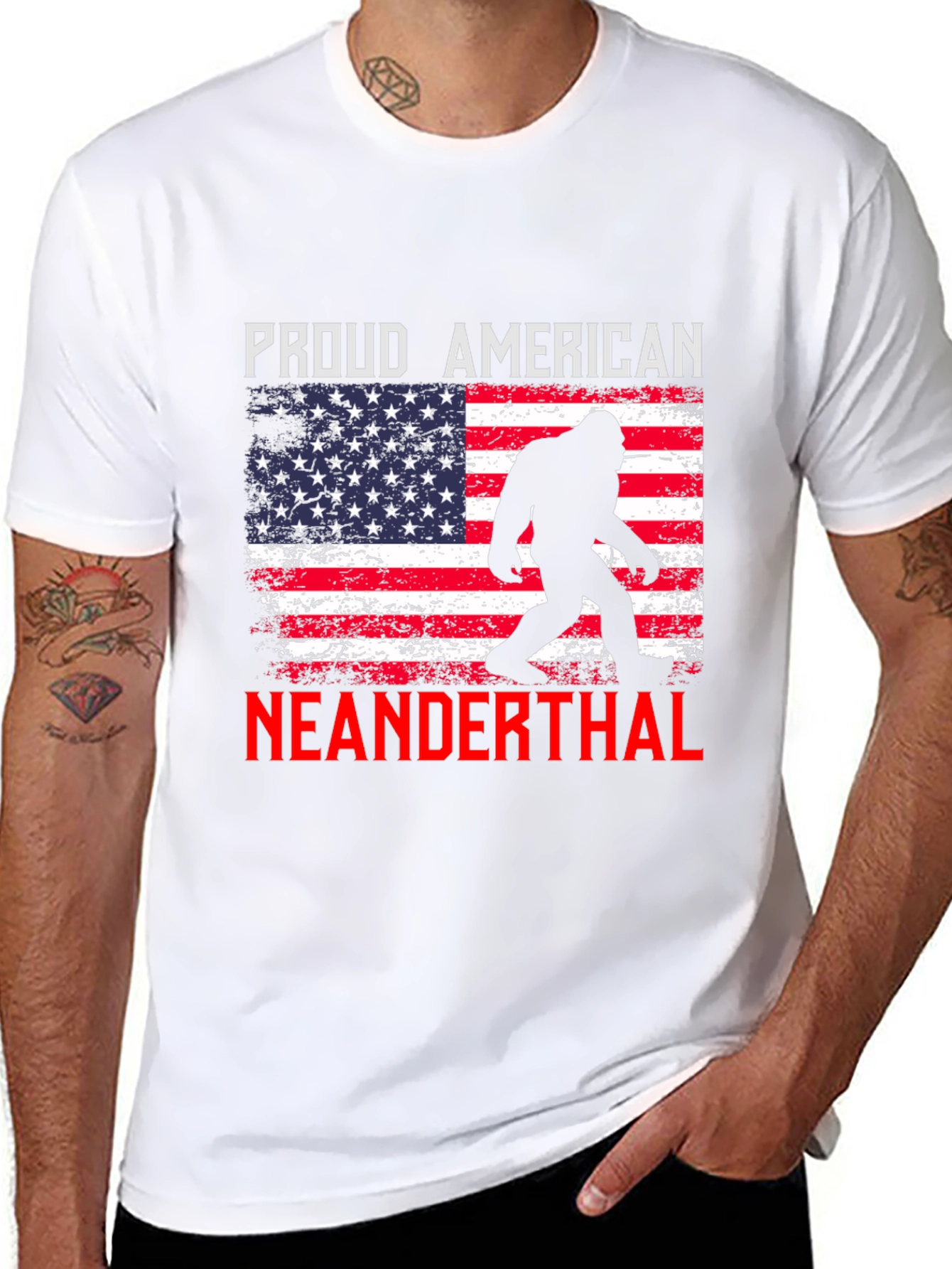 Black Proud American Neanderthal T-Shirt view 8