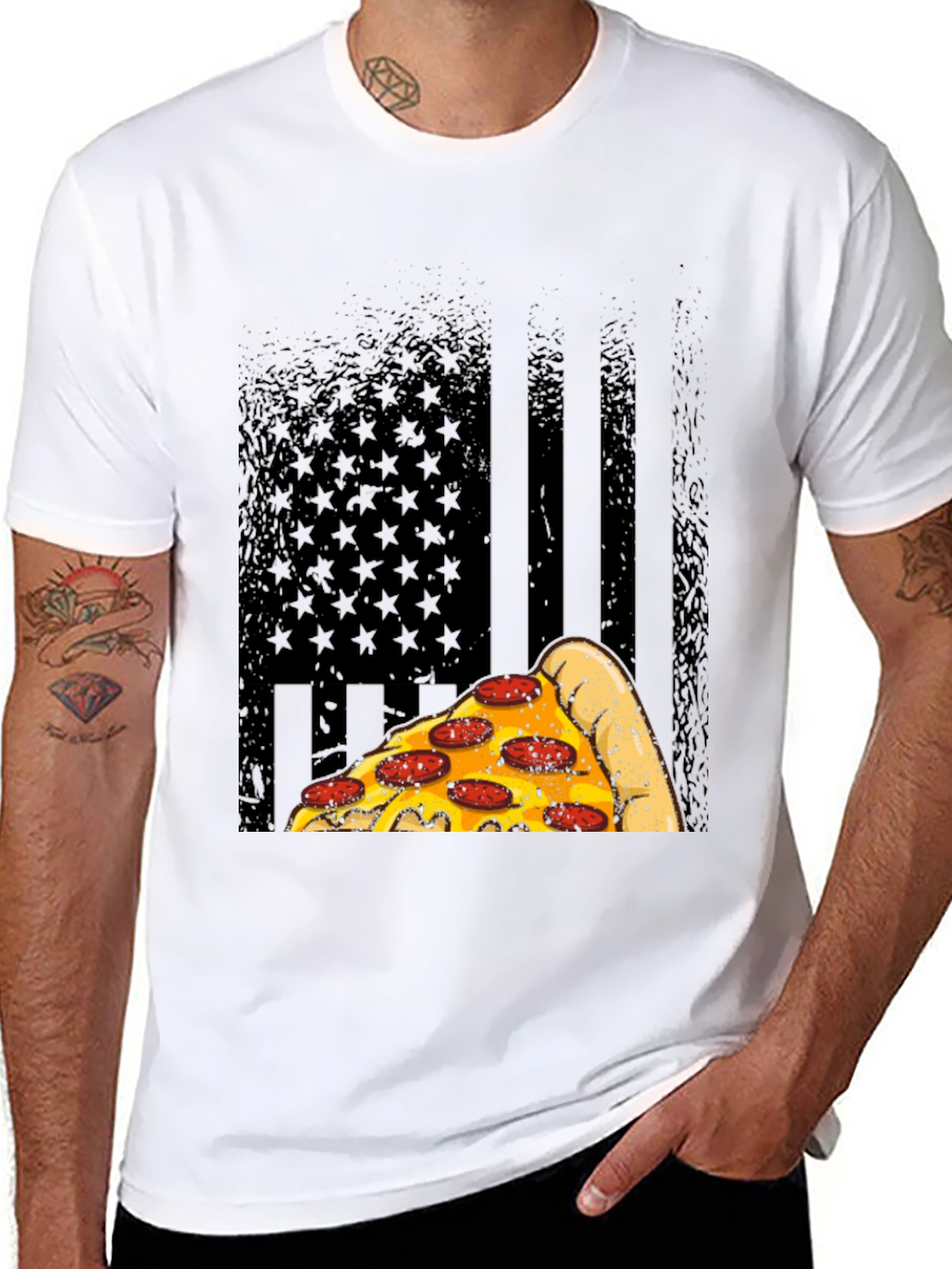Black Pizza Flag Graphic T-Shirt view 8