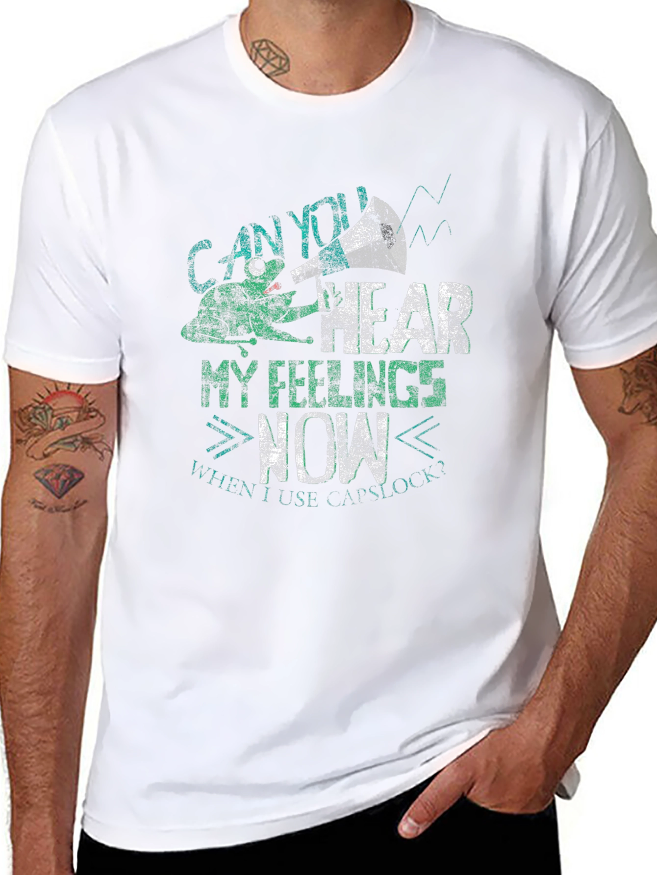 Black Can You Hear My Feelings Now Men's Graphic Tee view 8