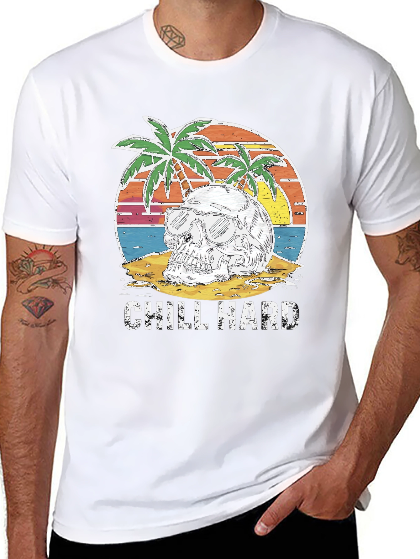 Black Chill Hard Skull Beach Graphic T-Shirt view 8
