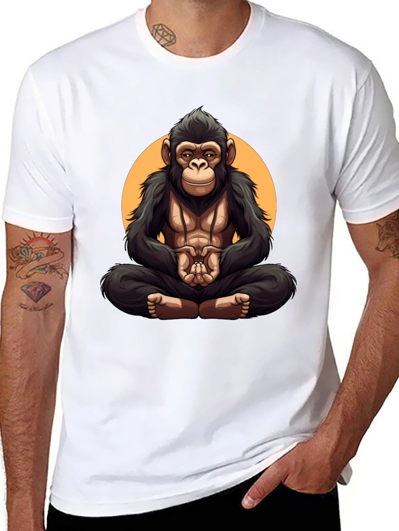 Black Zen Monkey T-Shirt: Meditating Gorilla Graphic Tee view 8