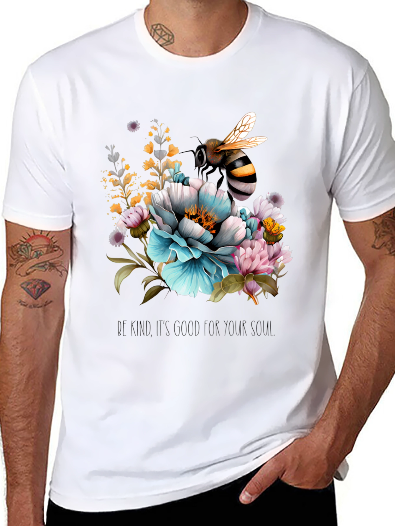 Black Floral Bee Graphic Tee - Black Cotton Blend view 8