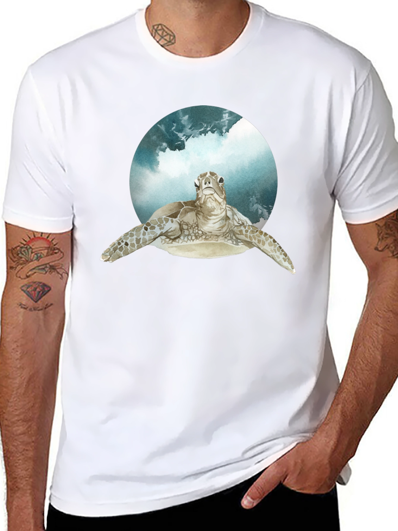 Black Sea Turtle Graphic Print Black T-Shirt view 8