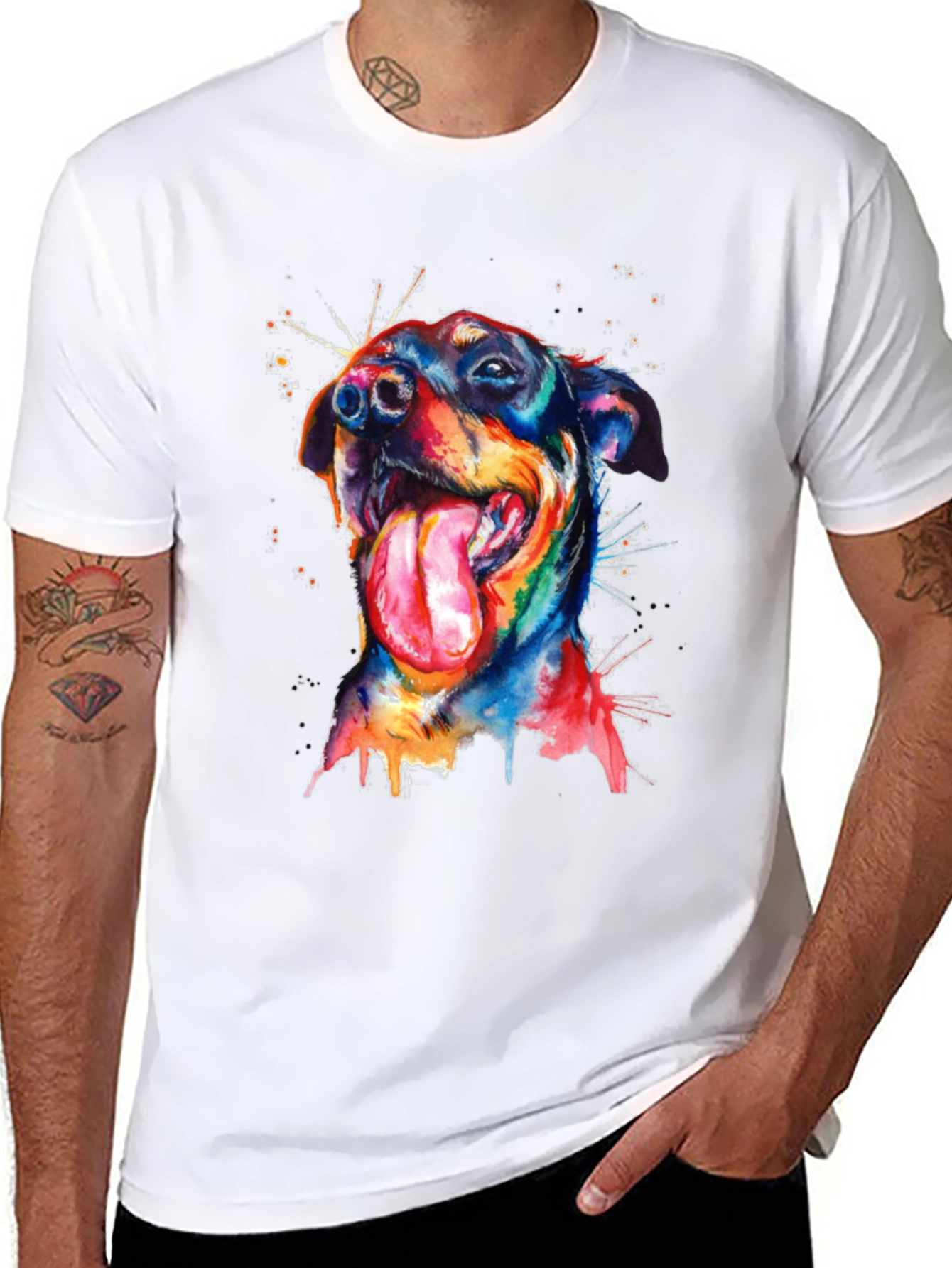 Black Dog Watercolor Men's Black T-Shirt view 8