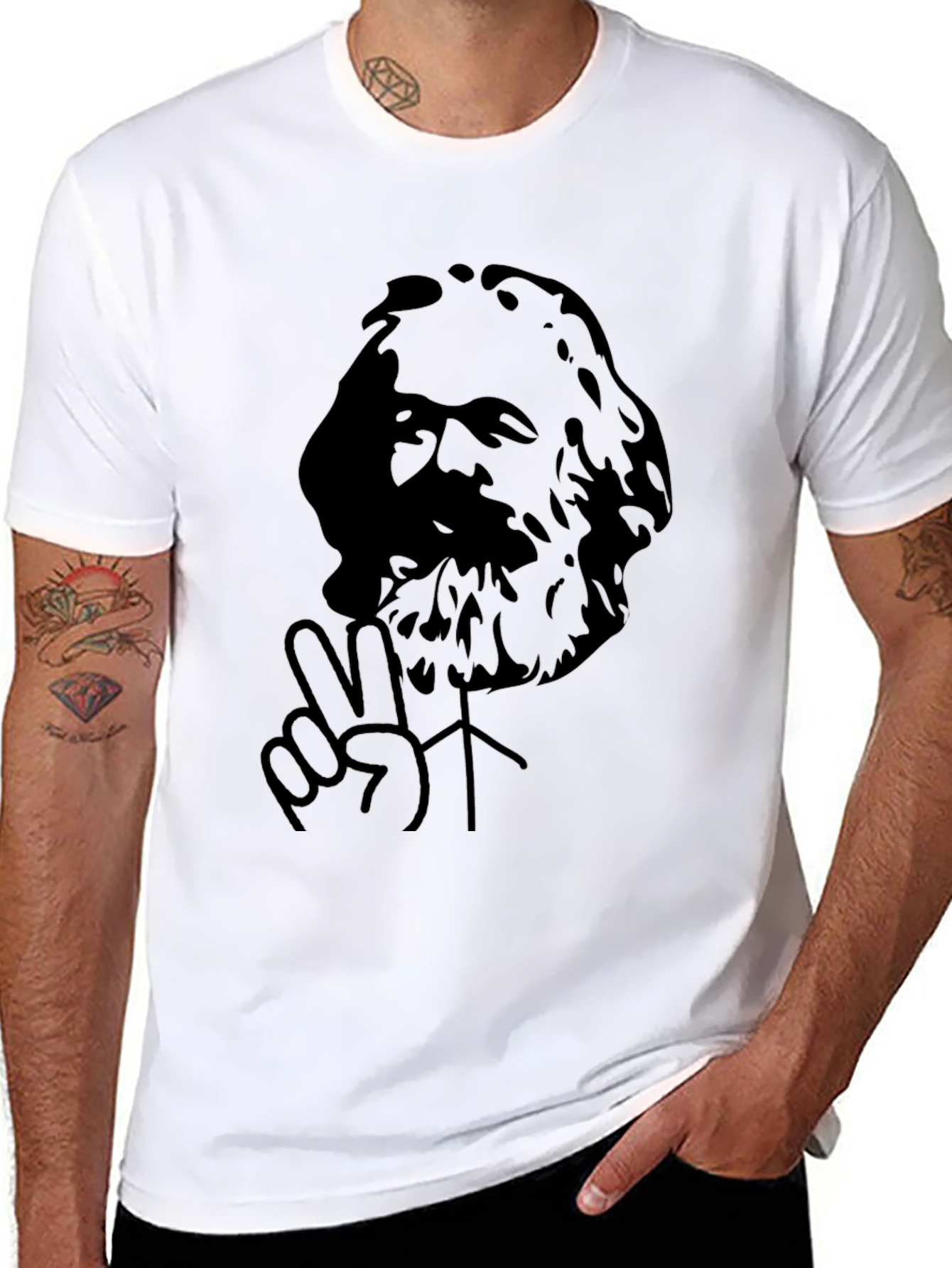 Black Karl Marx Peace Sign Black T-Shirt view 8