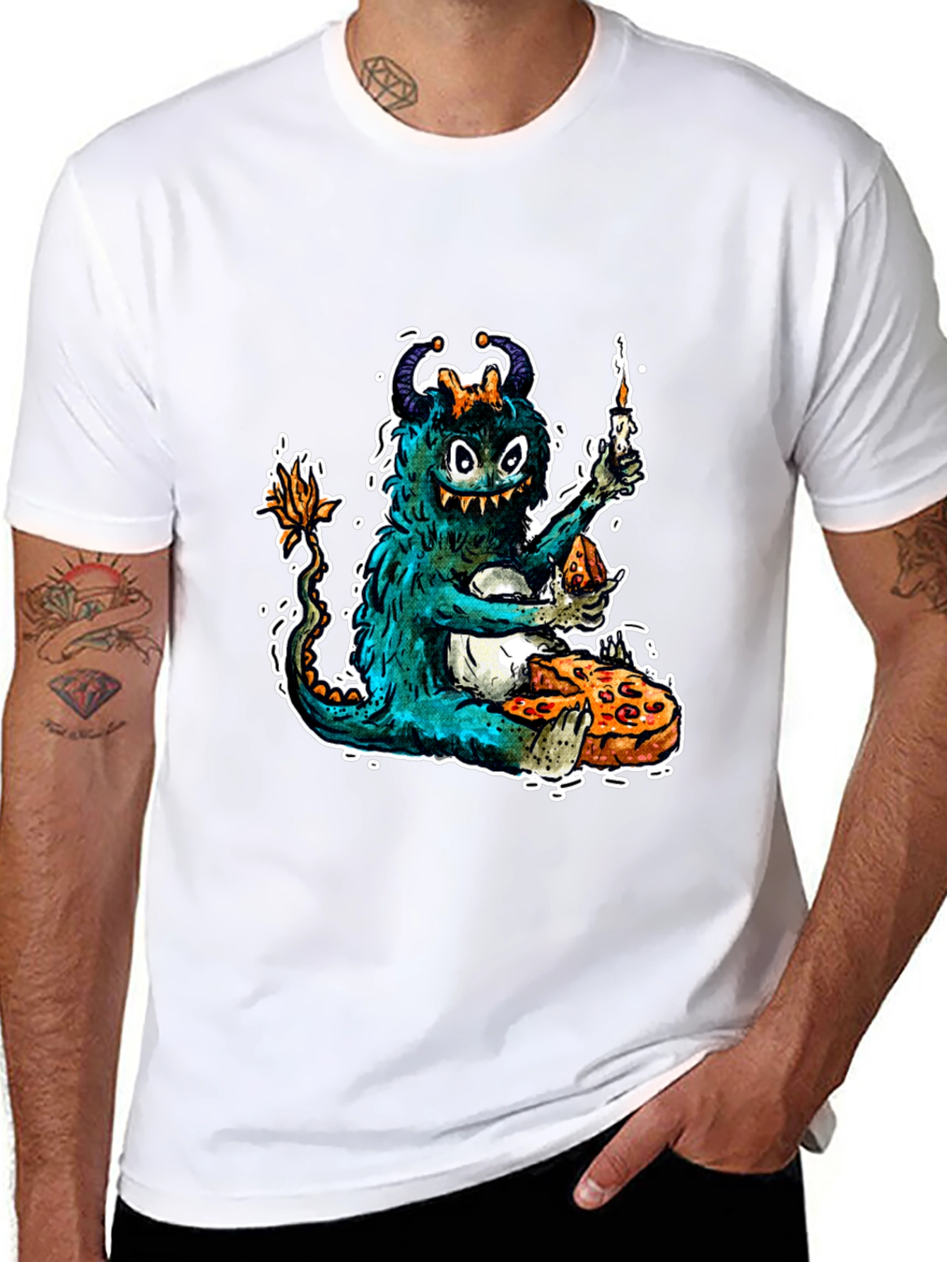 Black Monster Pizza Party Graphic T-Shirt view 8