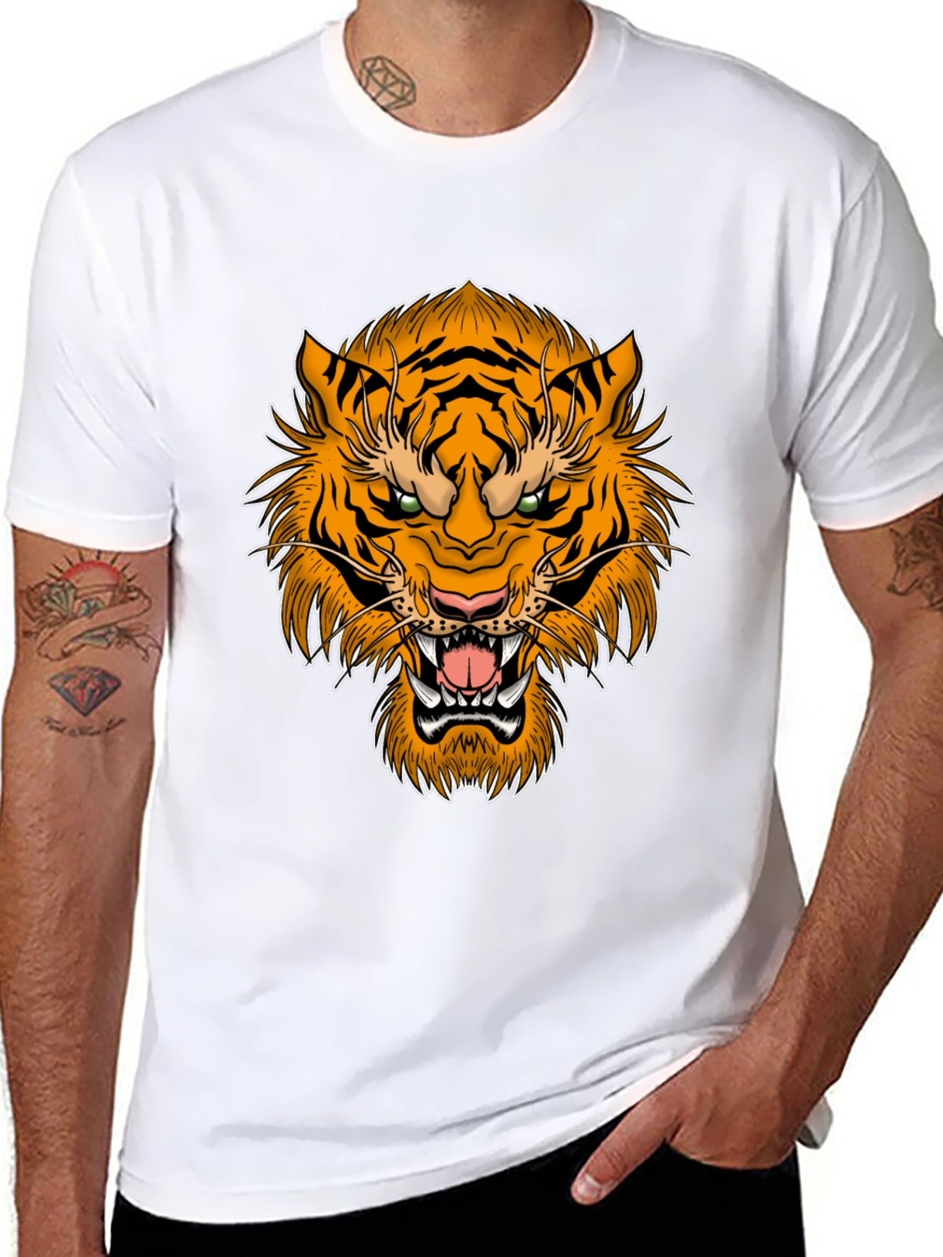 Black Bold Tiger Graphic Print Black T-Shirt view 8