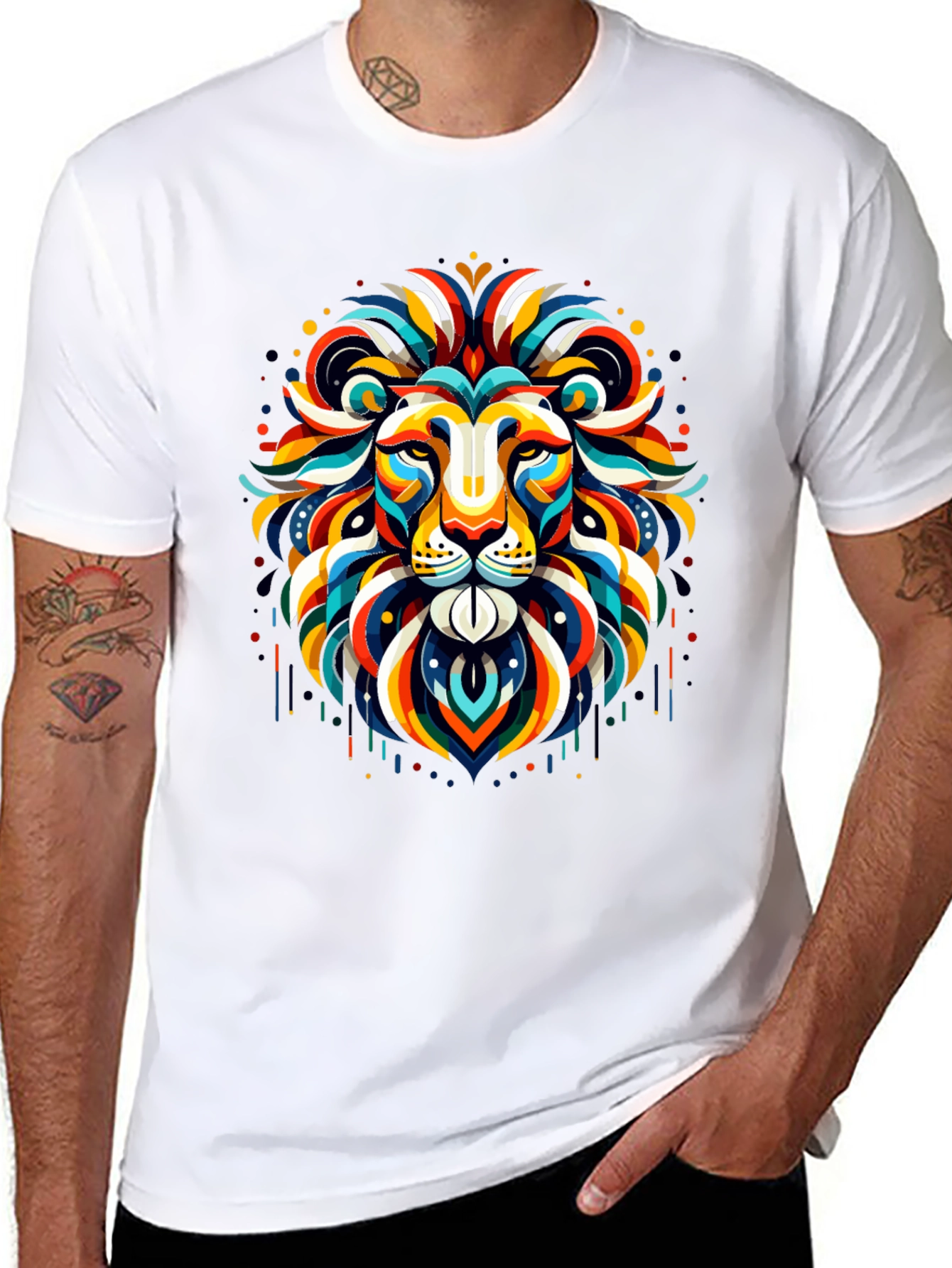 Black Vibrant Lion Graphic Tee - Bold Statement Shirt view 8