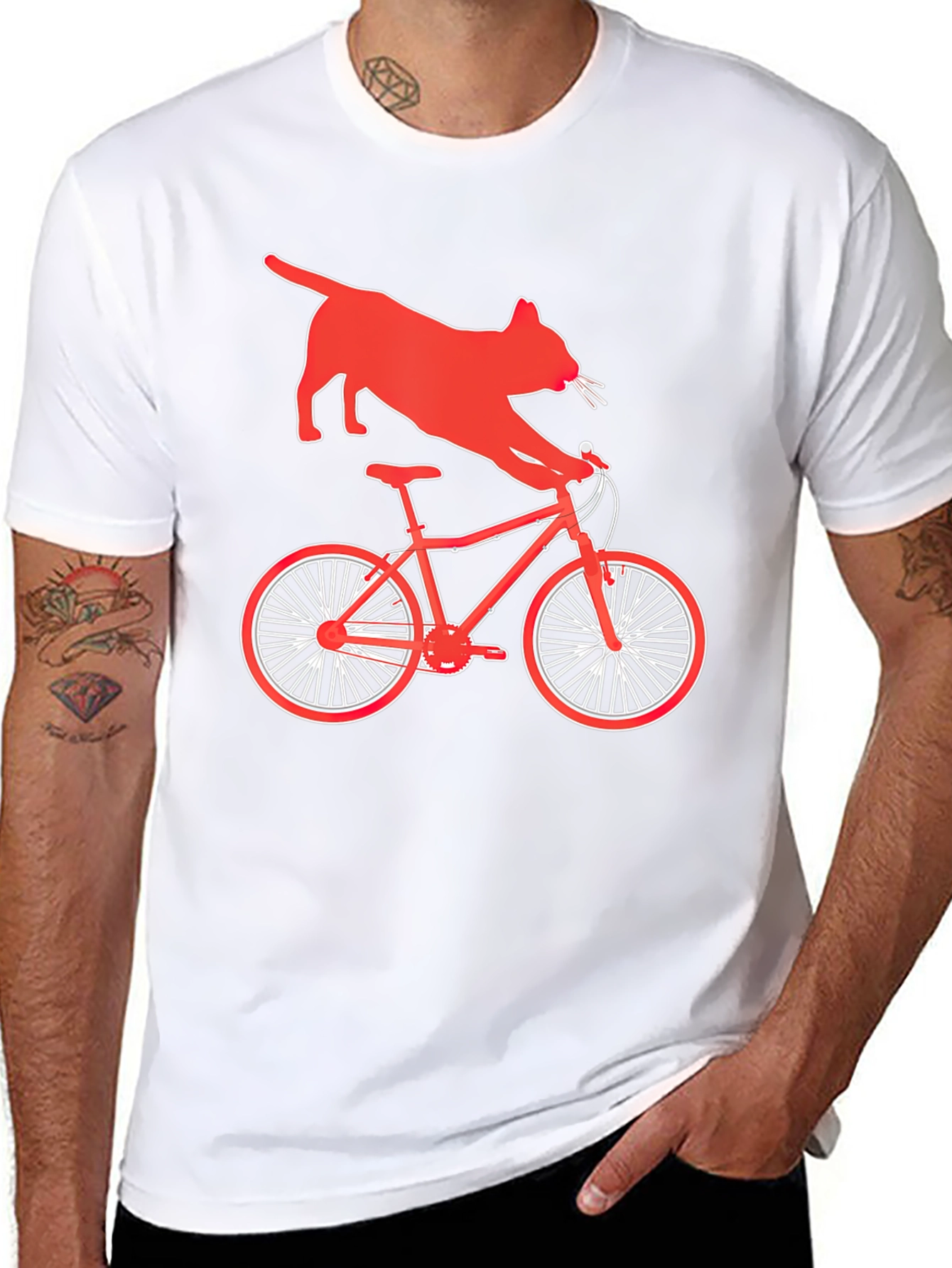Black Cat Riding Bike Graphic T-Shirt view 8