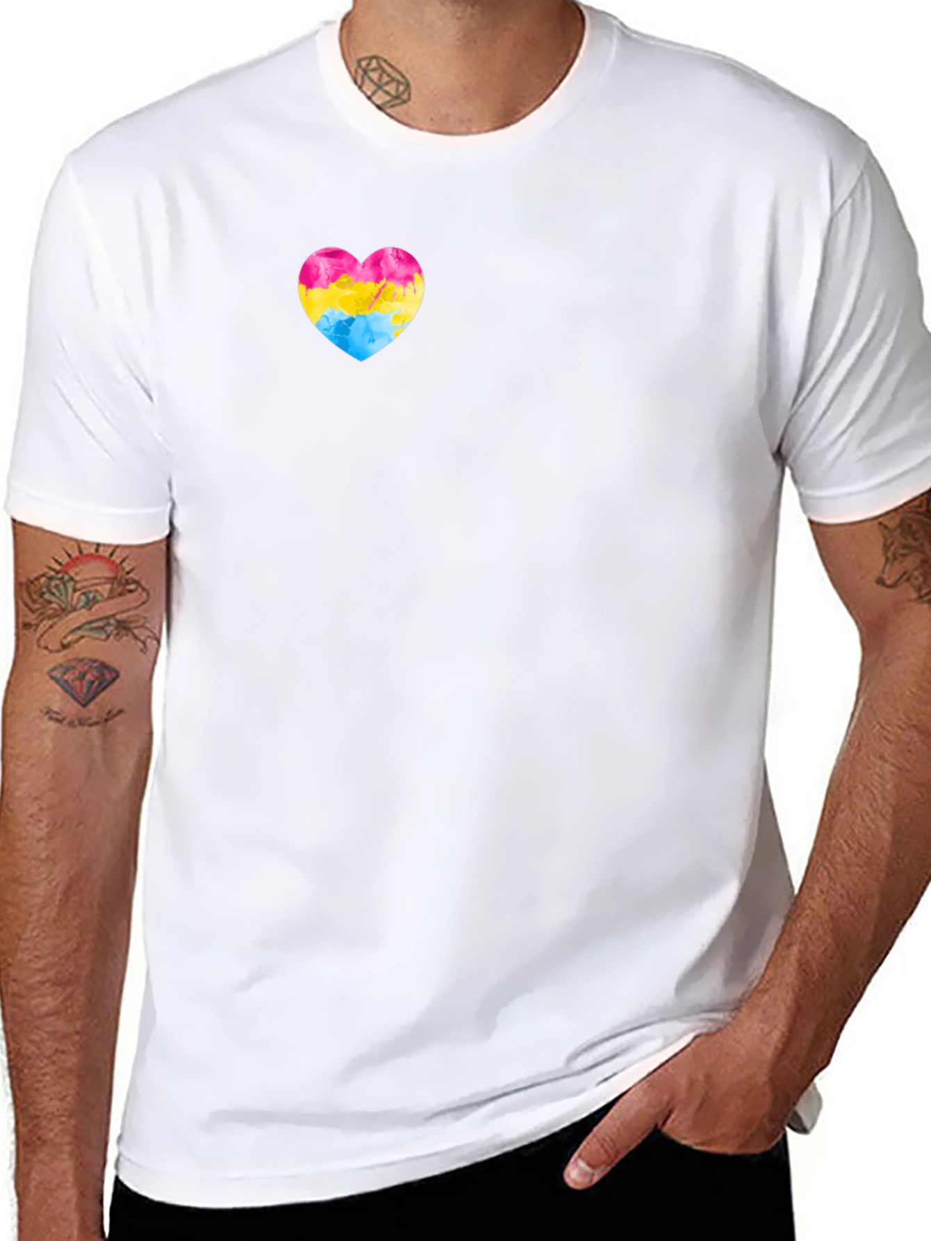 Black Pansexual Pride Heart T-Shirt - Black Cotton Tee view 8