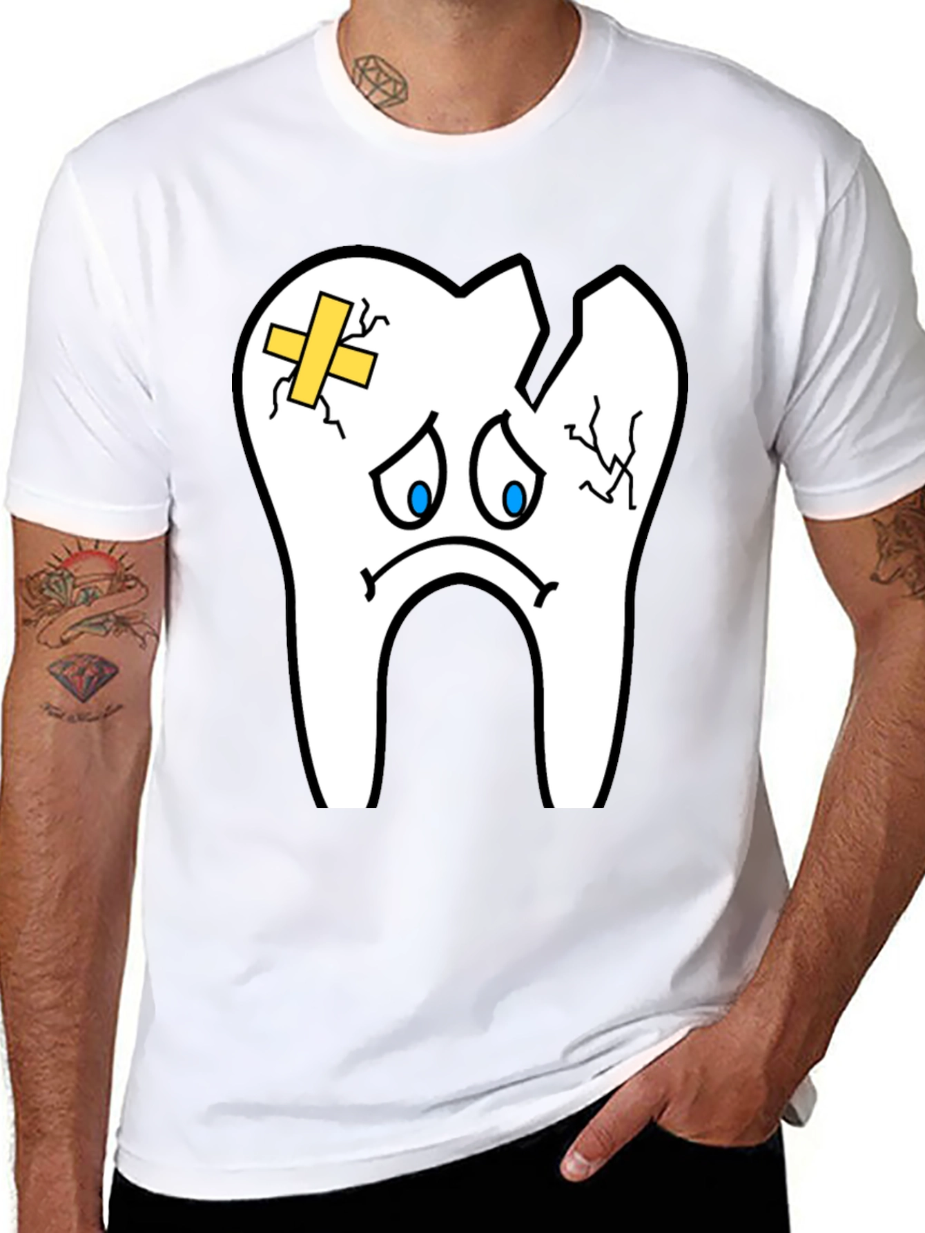 Black Sad Broken Tooth Graphic Tee - Dental Humor T-Shirt view 8