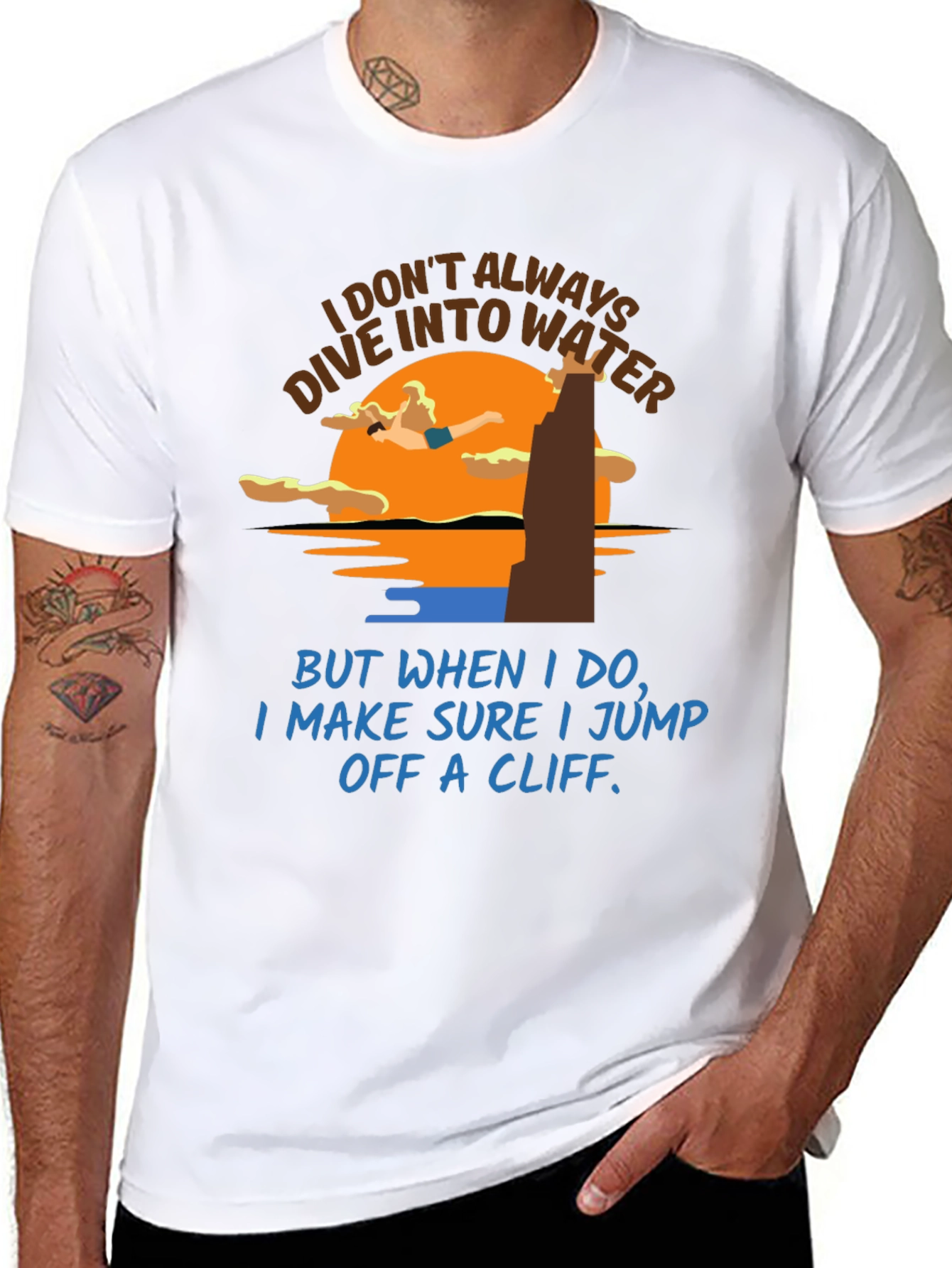 Black Cliff Diver T-Shirt: Humorous Water Sports Tee view 8
