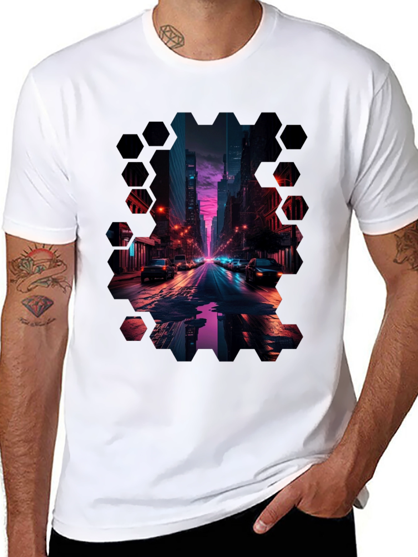 Black Cyberpunk Cityscape T-Shirt view 8