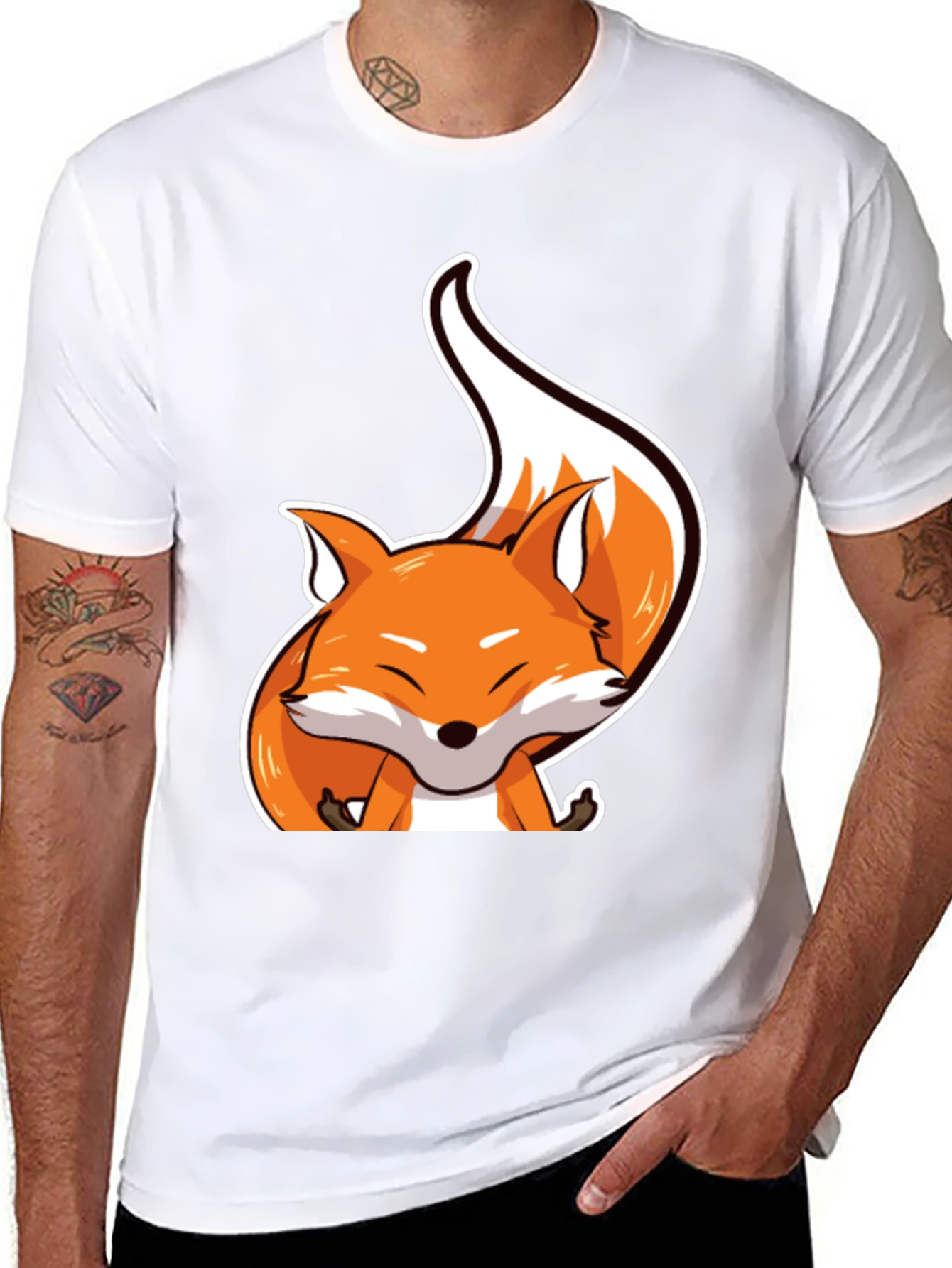 Black Cute Fox Graphic Tee - Unisex Black T-Shirt view 8