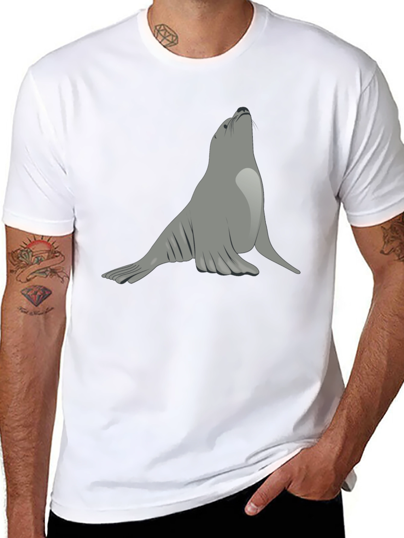 Black Seal Graphic Black T-Shirt - Unique Animal Tee view 8