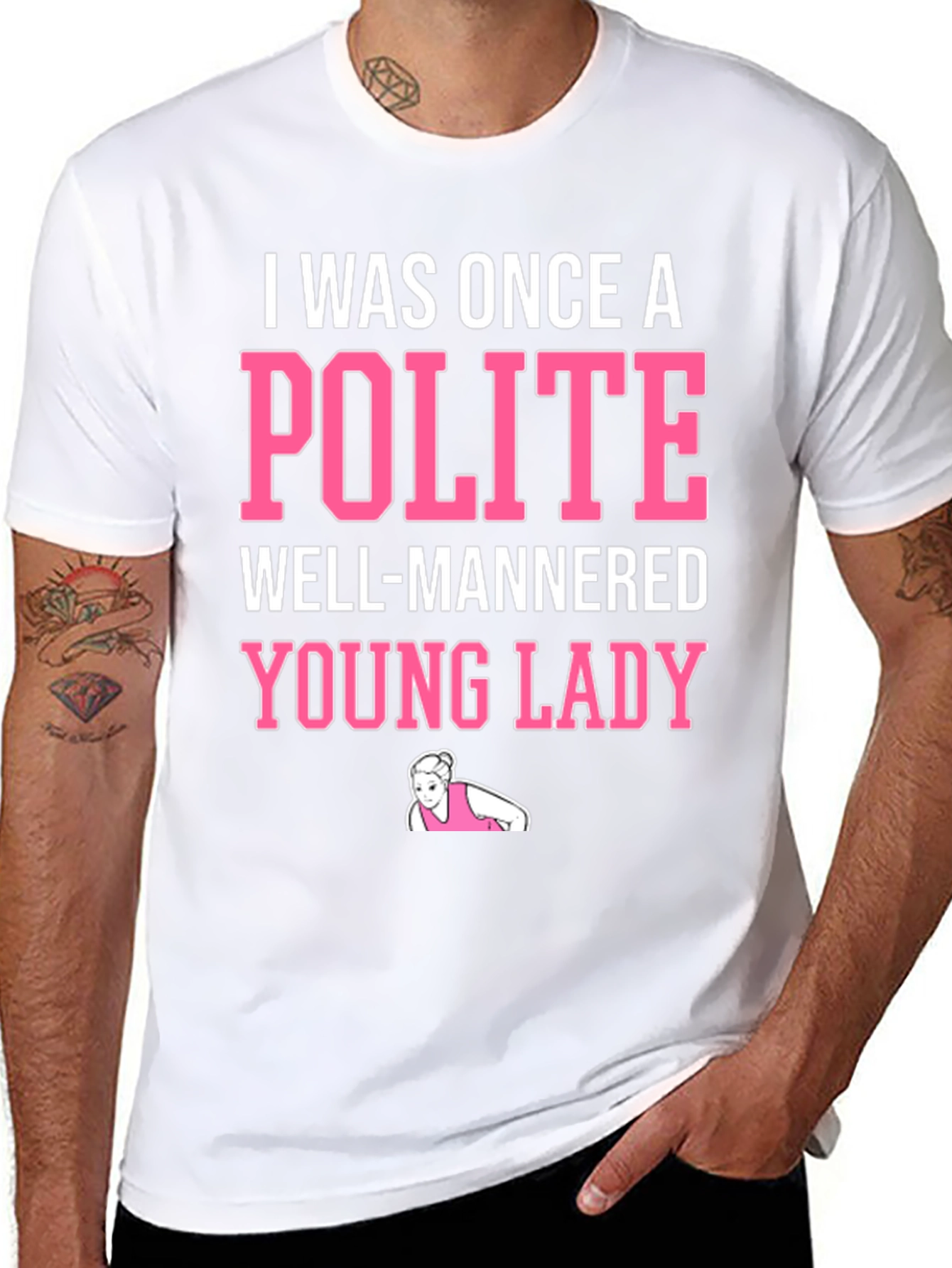 Black Funny "Polite Young Lady" Graphic Tee view 8