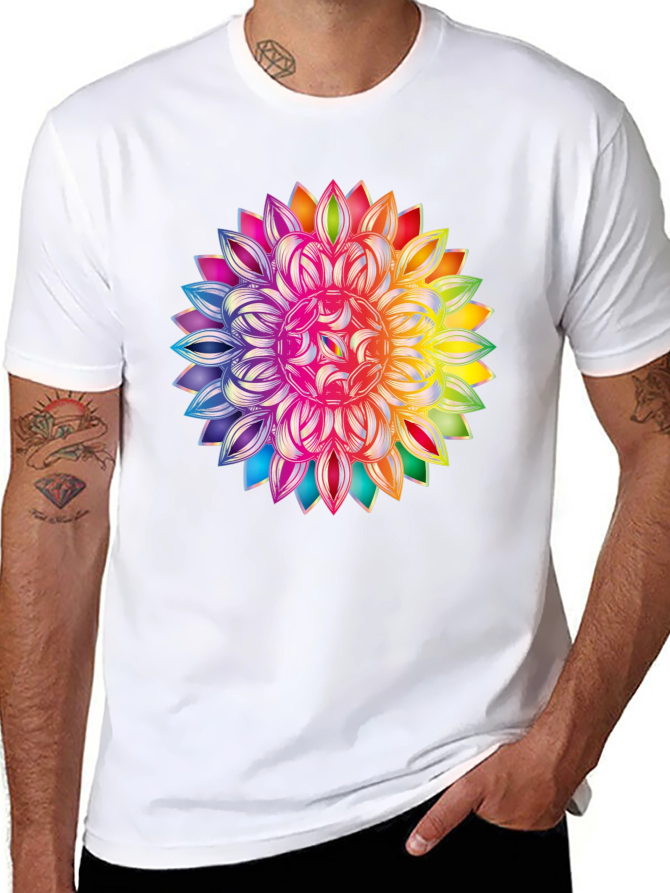 Black Rainbow Mandala Graphic Black T-Shirt view 8