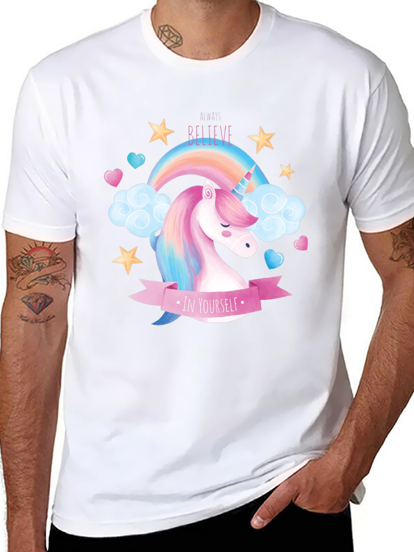 Black Believe In Yourself Unicorn T-Shirt - Black Cotton view 8