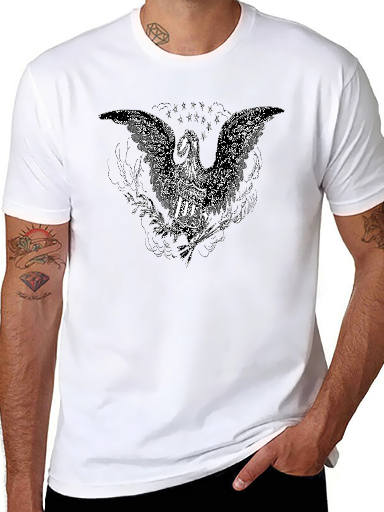 Black Black T-Shirt with Eagle Design view 8