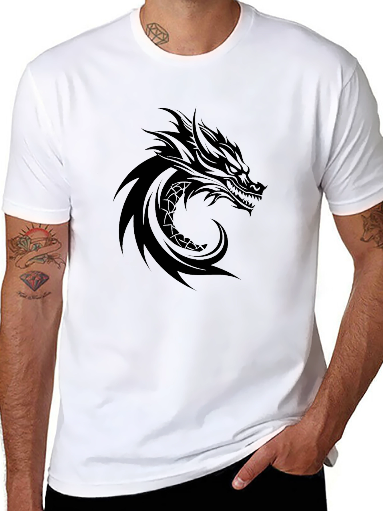 Black Dragon Graphic Tee - Men's Black Crew Neck T-Shirt view 8