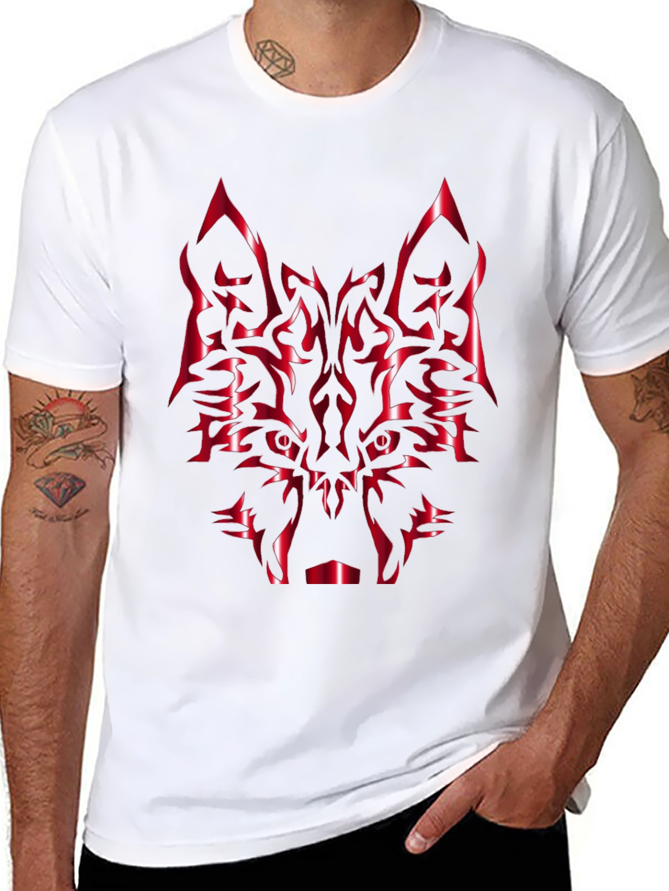 Black Red Wolf Graphic Tee - Black Cotton Blend view 8