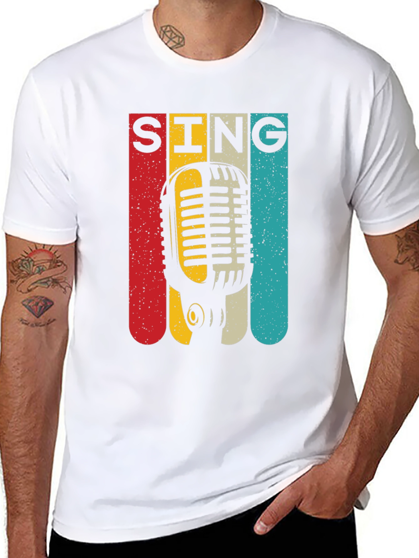 Black Retro Microphone SING Graphic Tee view 8