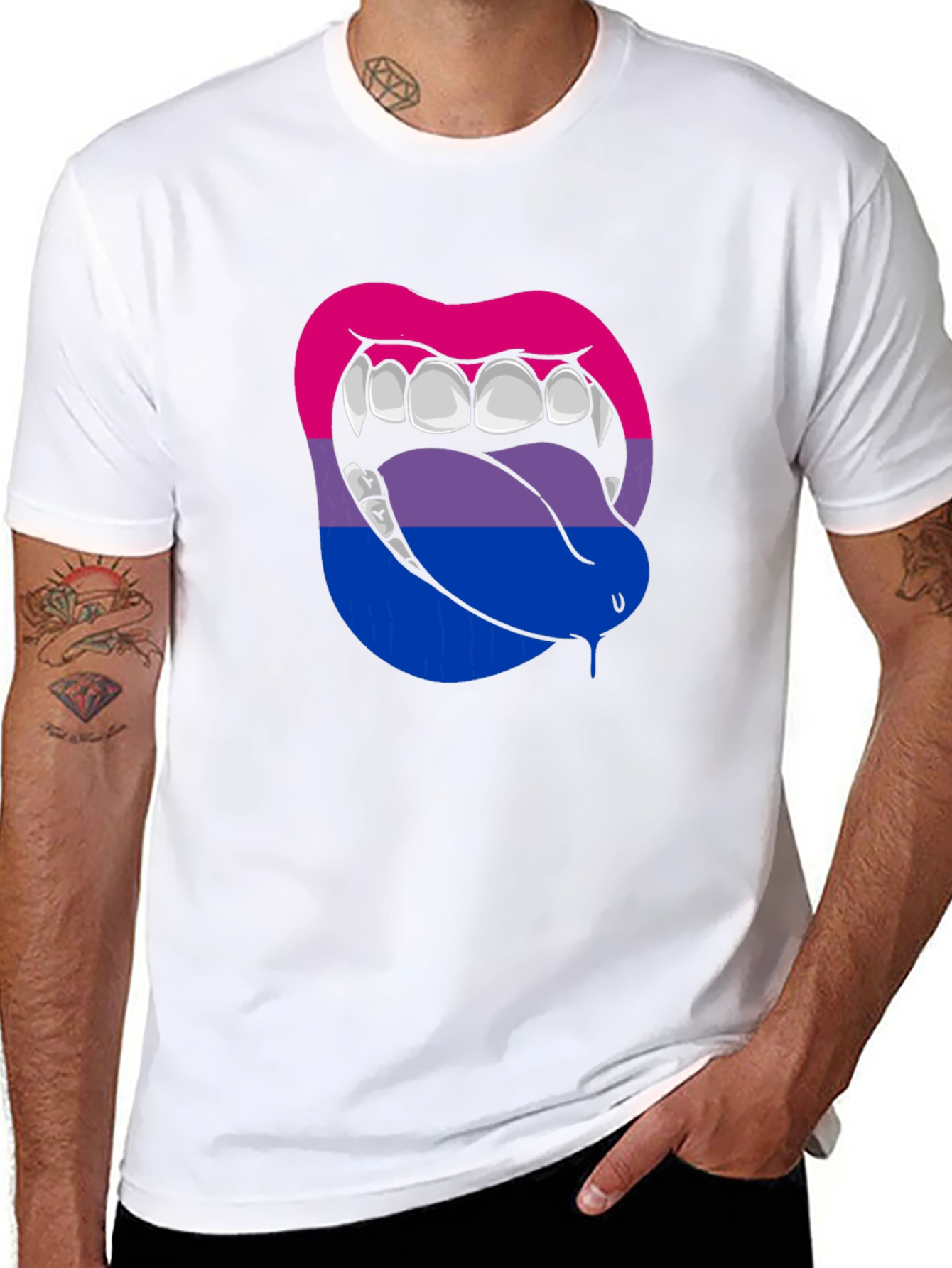 Black Bisexual Pride Vampire Lips Graphic Tee view 8