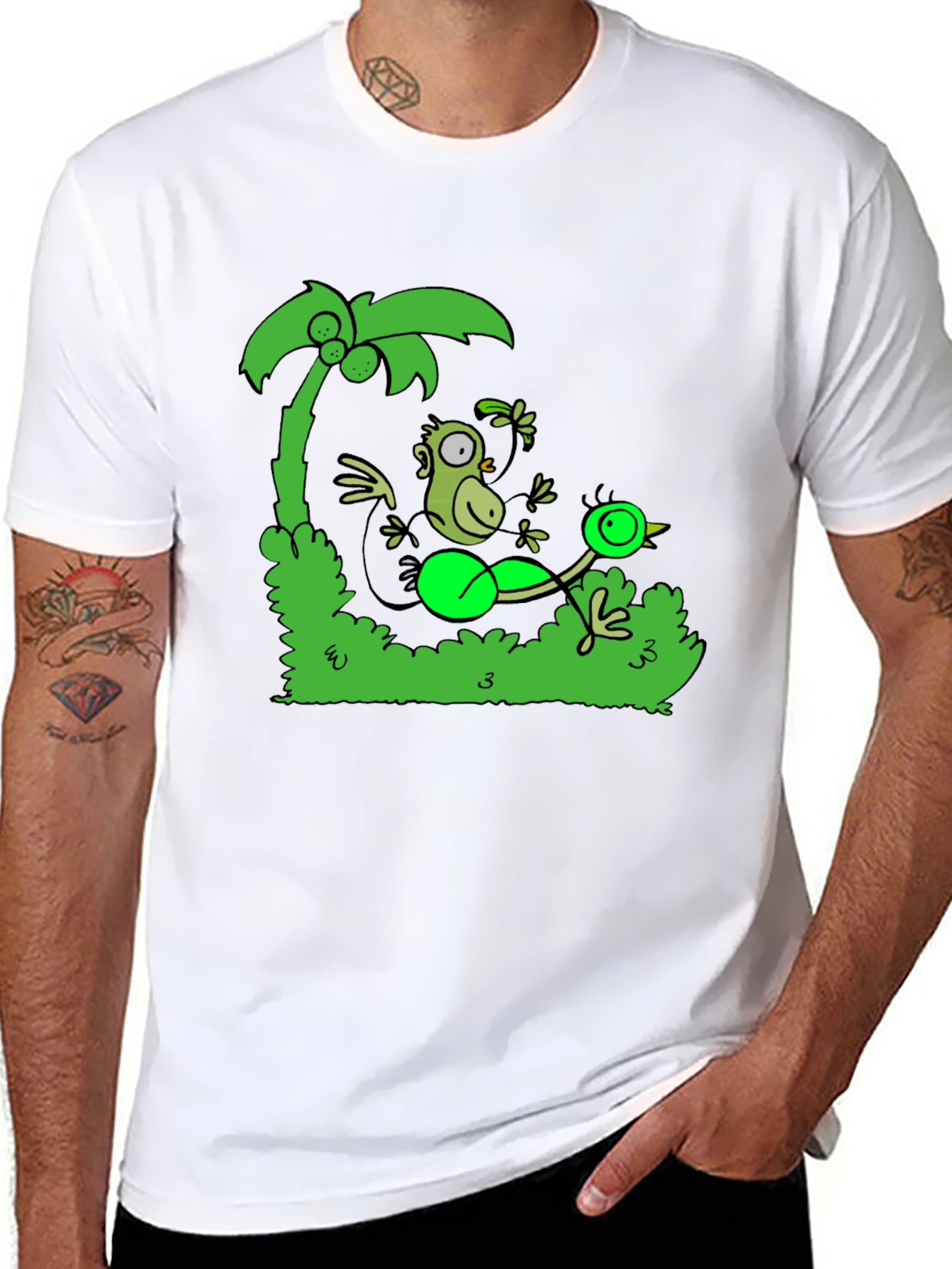 Black Funny Monkey and Bird T-Shirt view 8