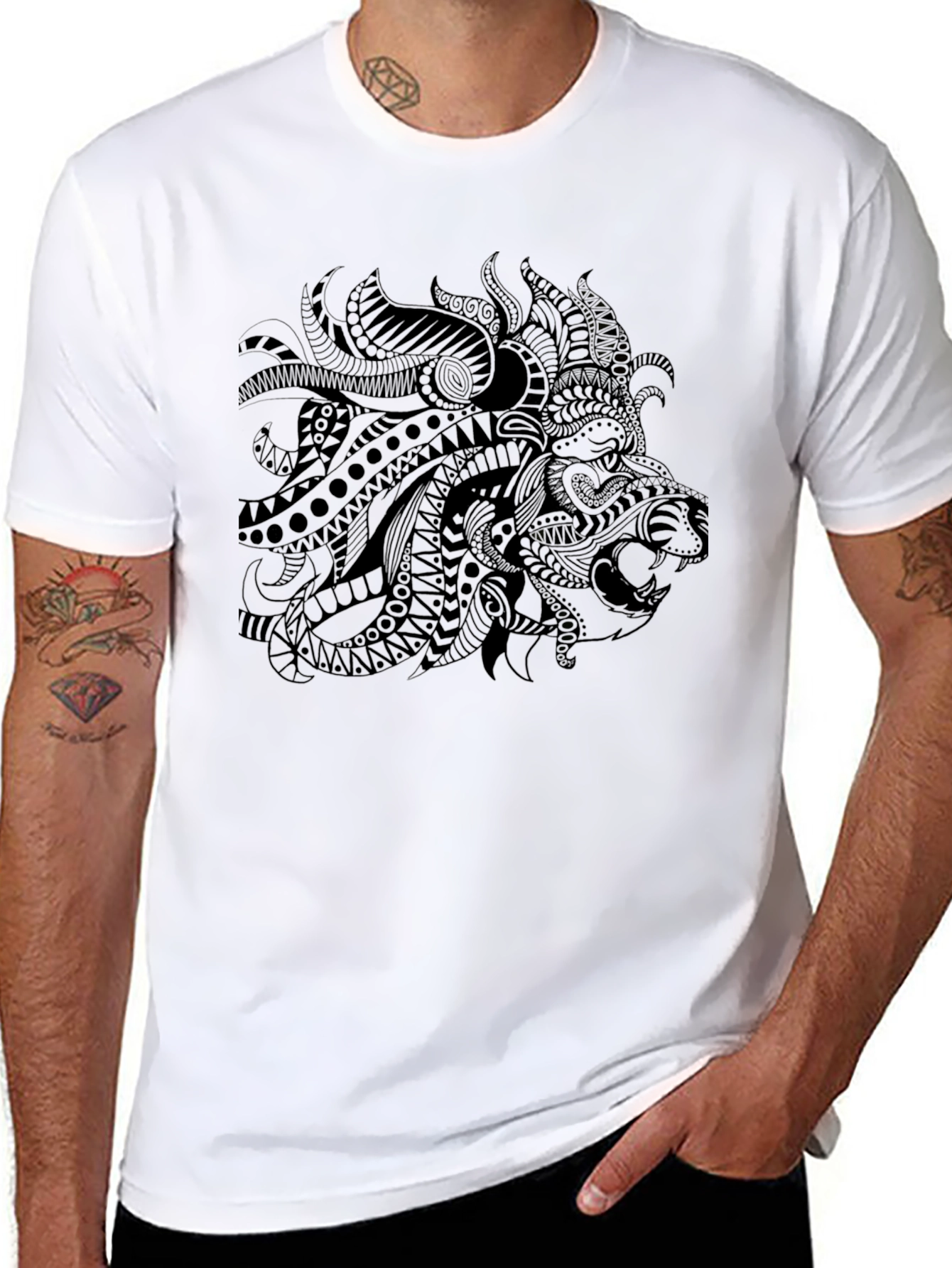 Black Lion Graphic Print Black T-Shirt view 8