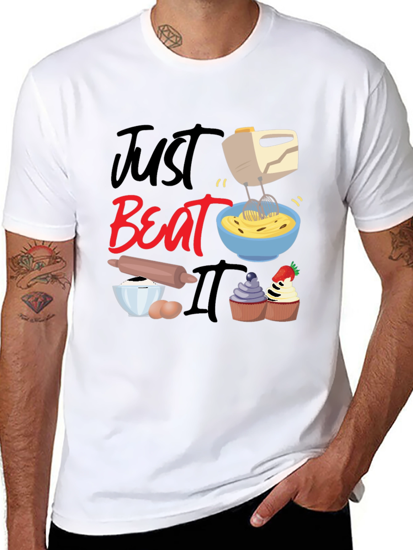 Black Just Beat It Funny Baking T-Shirt view 8