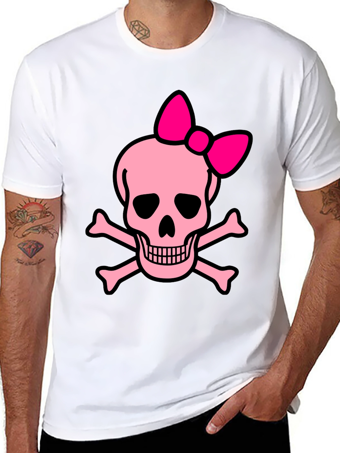 Black Pink Skull & Crossbones Bow T-Shirt view 8