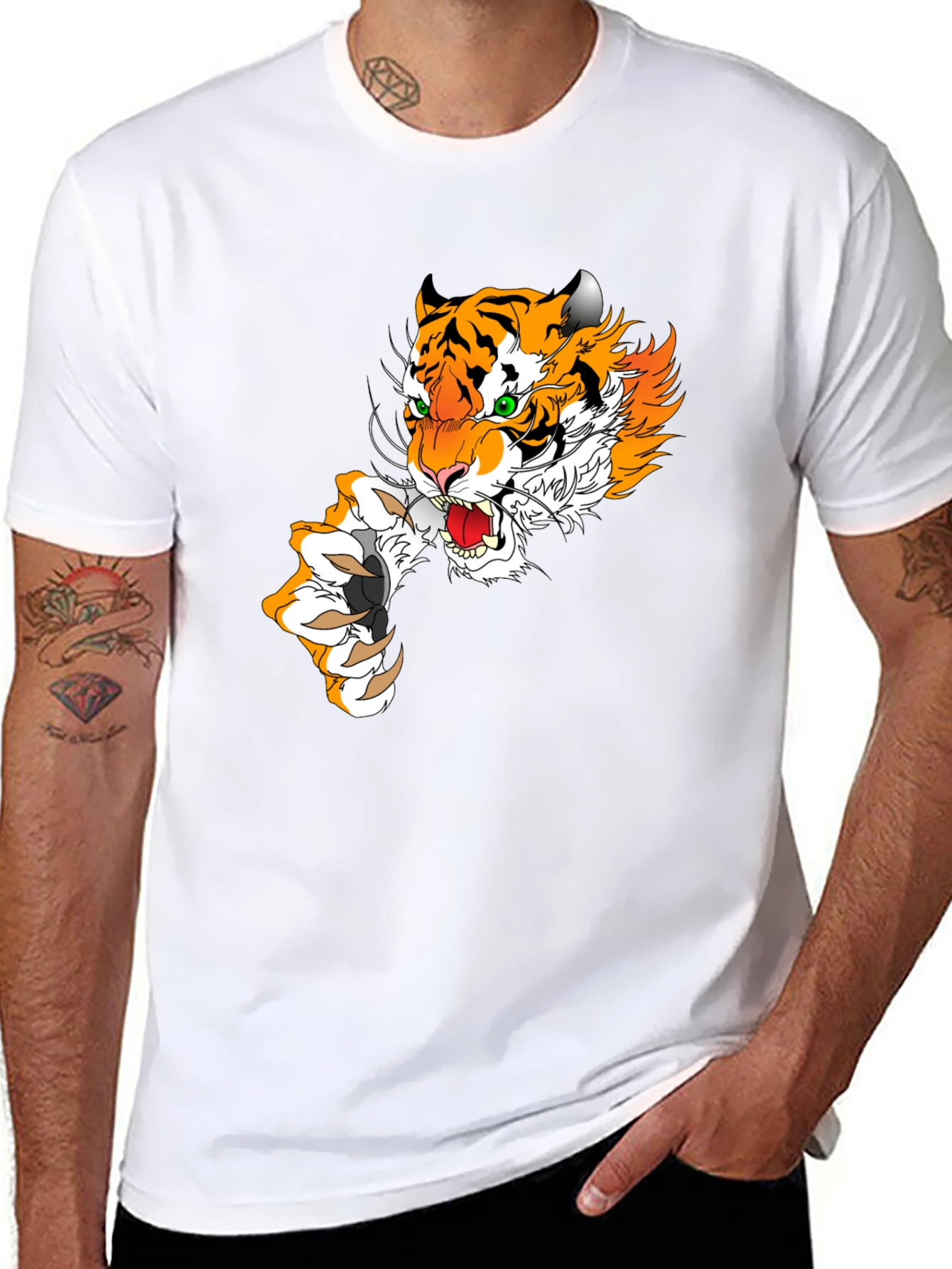 Black Tiger Graphic Print Men's T-Shirt - Black view 8