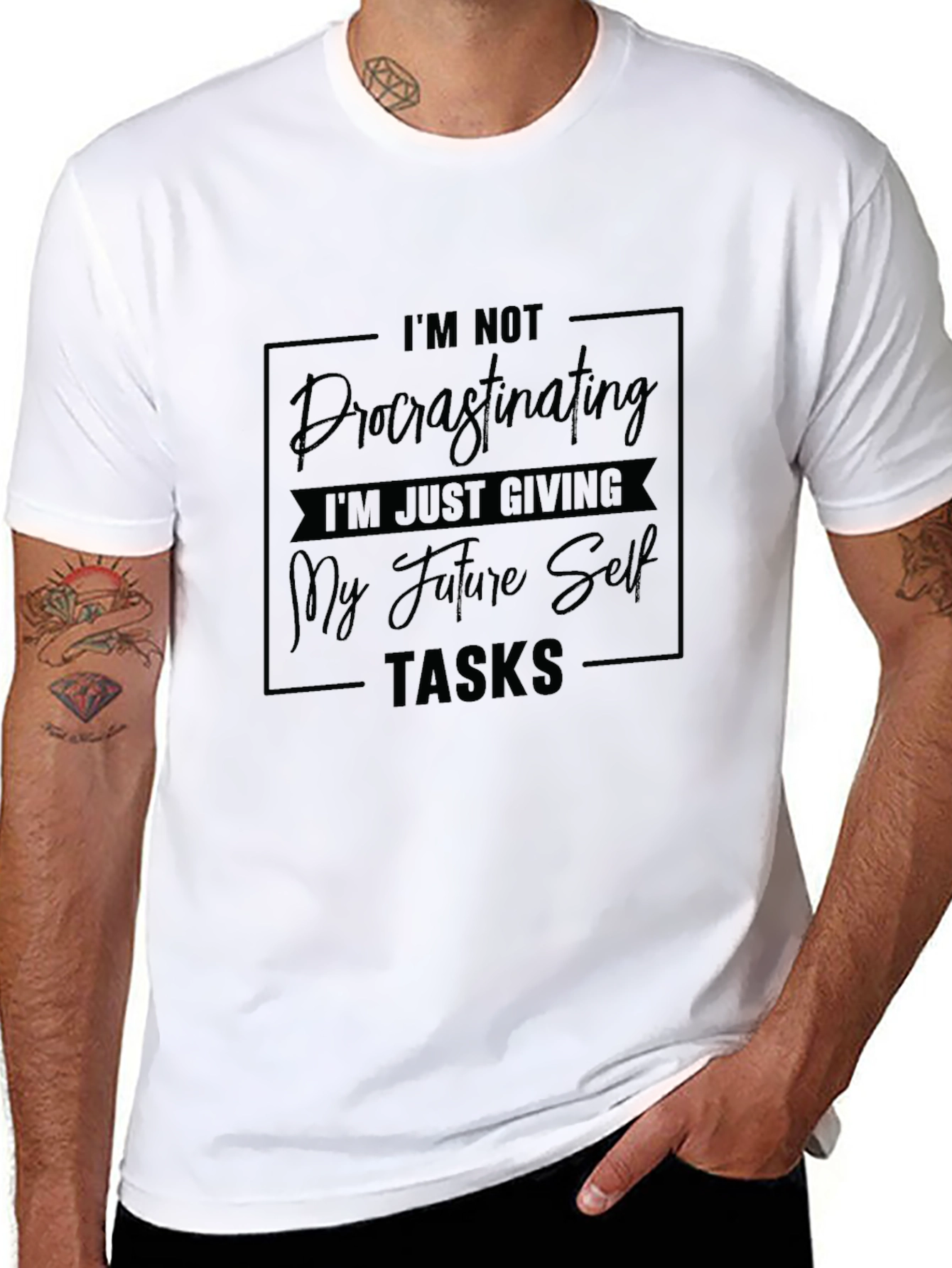 Black Funny Procrastination T-Shirt: Giving Future Self Tasks view 8