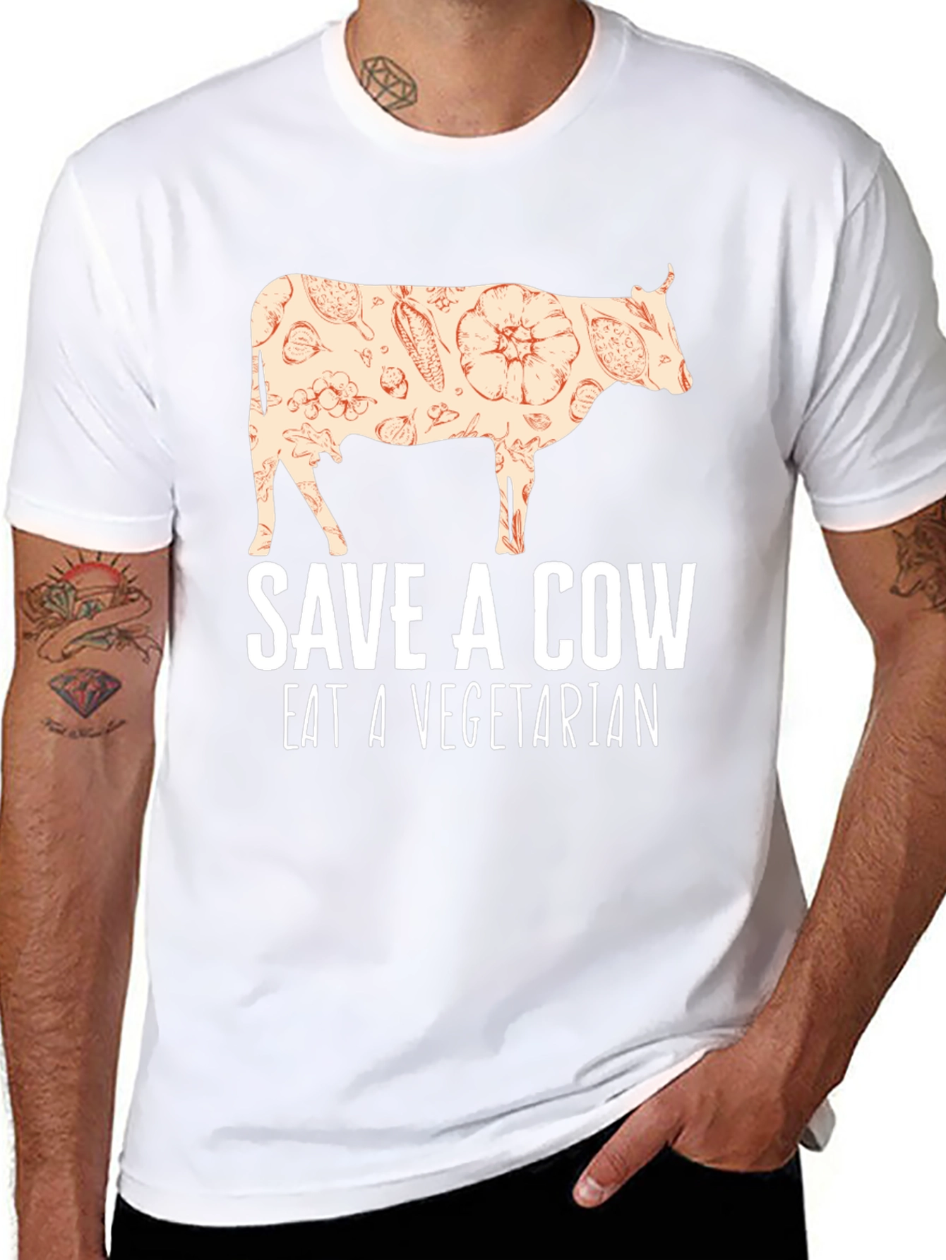 Black Save a Cow Eat a Vegetarian T-Shirt view 8
