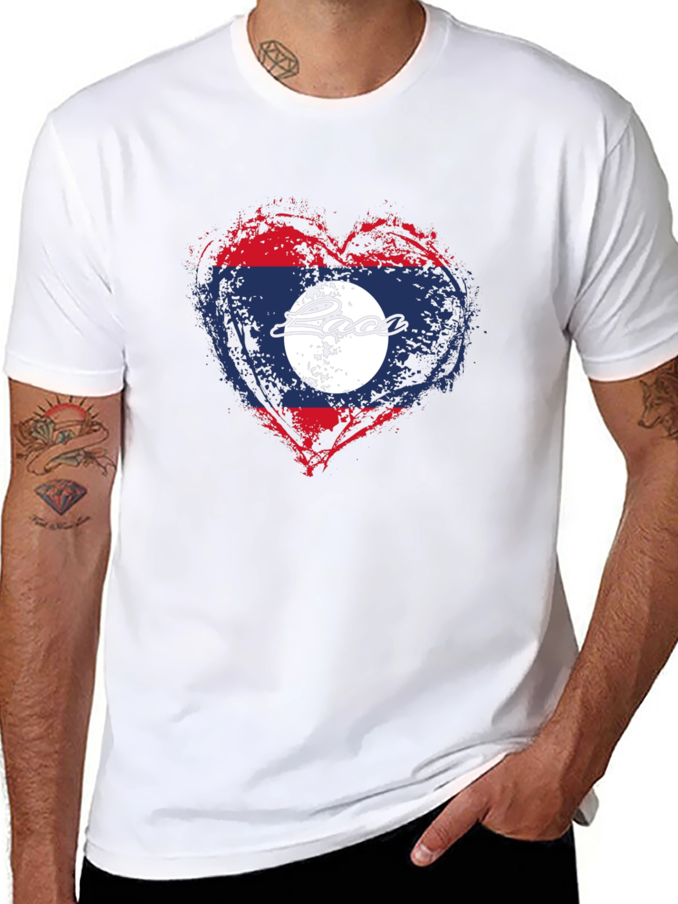 Black Laos Flag Heart T-Shirt - Graphic Print view 8