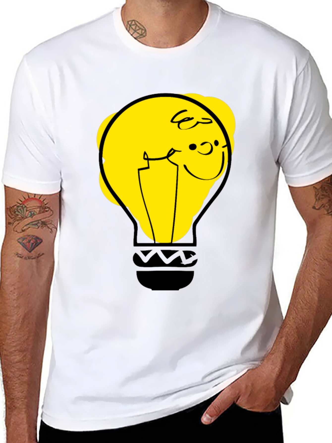 Black Funny Cartoon Light Bulb Graphic Tee view 8