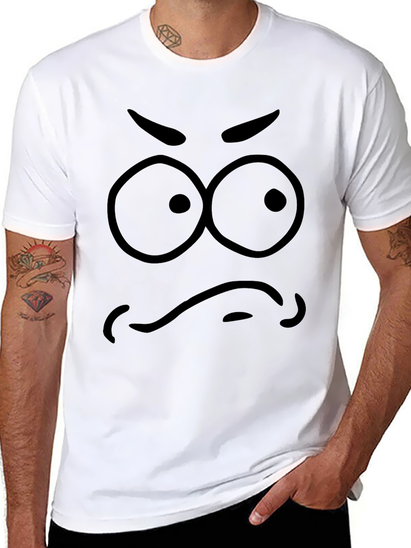 Black Funny Angry Face Graphic Print Tee view 8