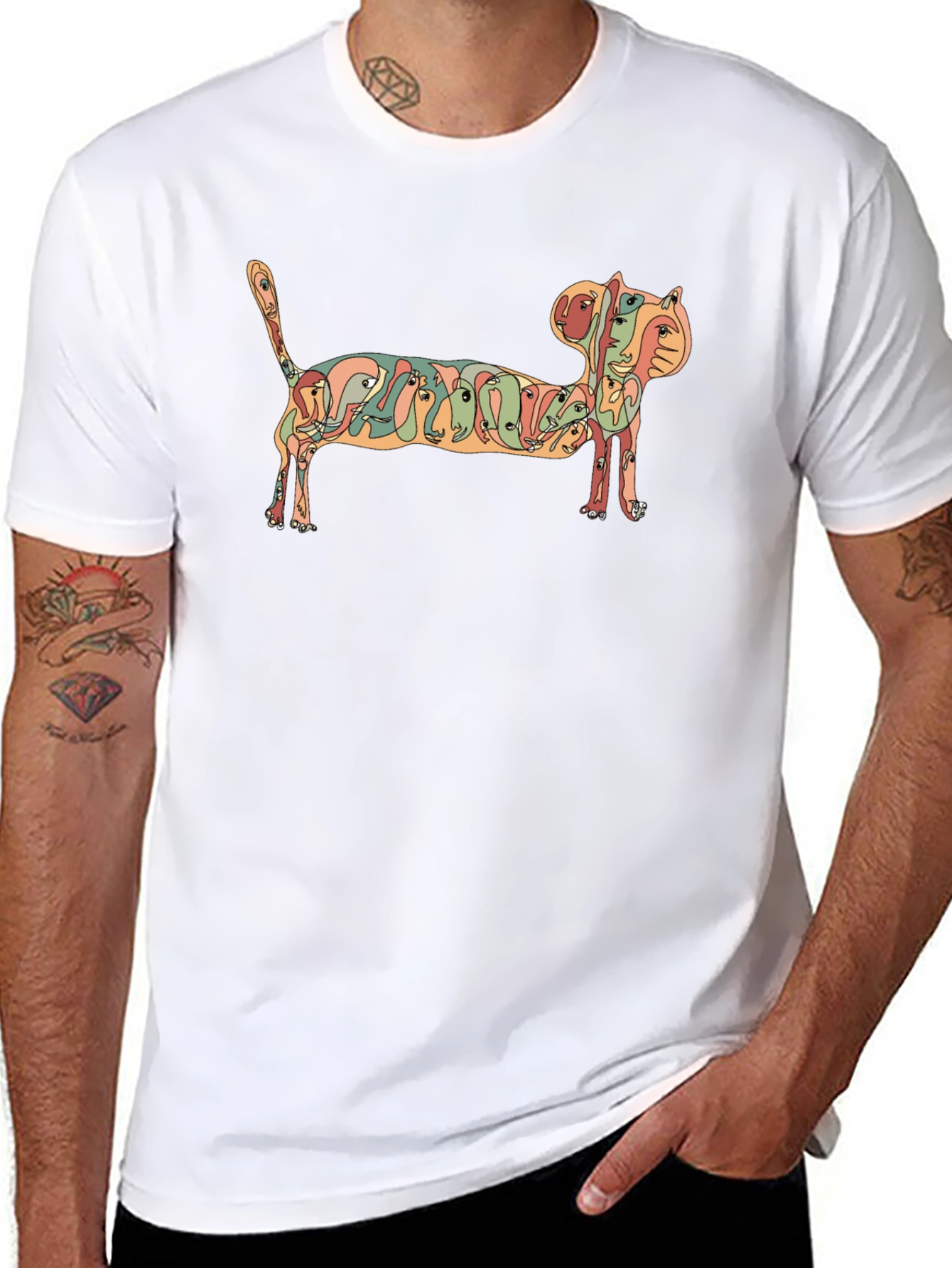 Abstract Cat Faces Graphic Tee - Unique Design - 8