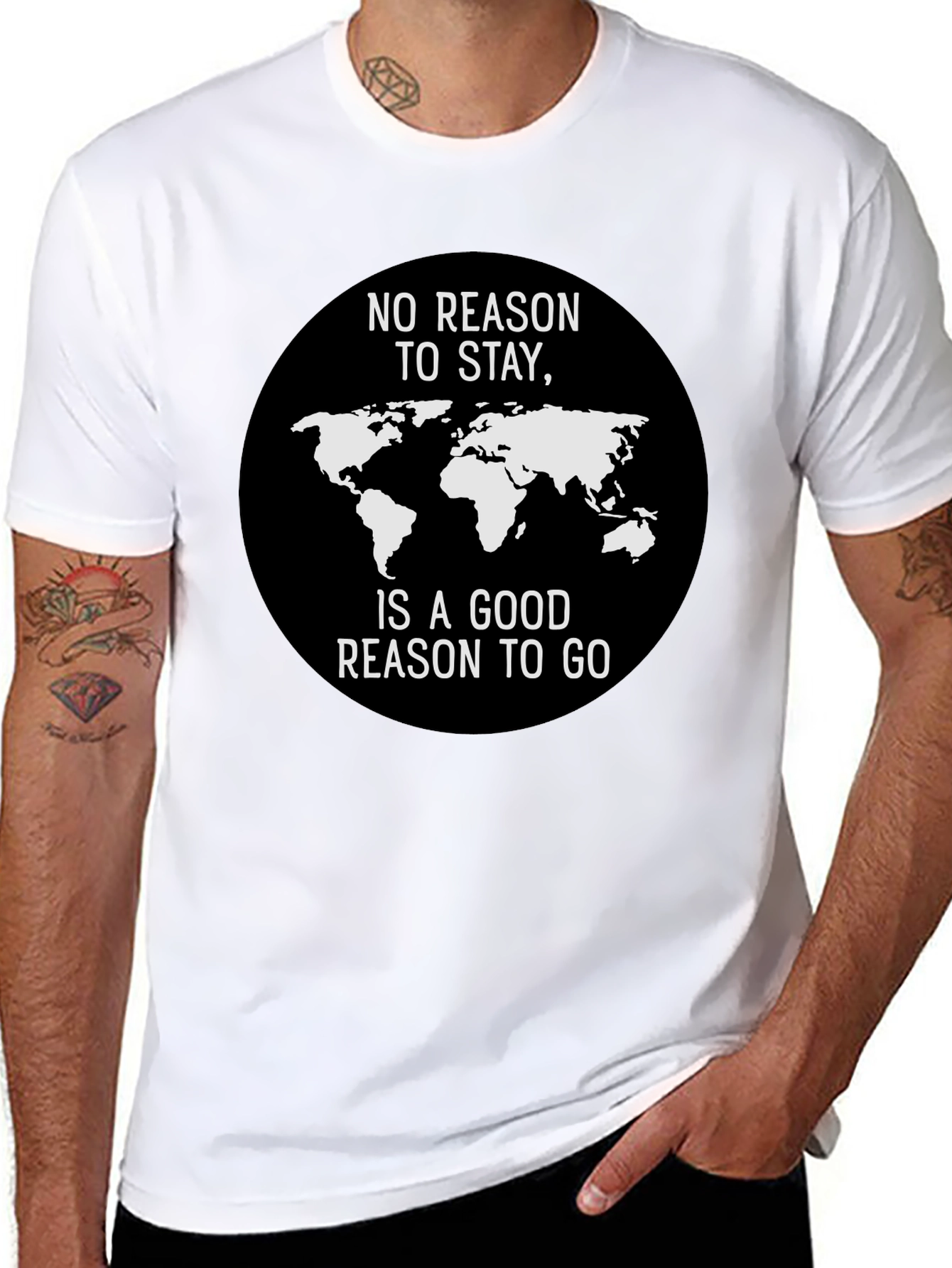 Black No Reason to Stay World Traveler T-Shirt view 8
