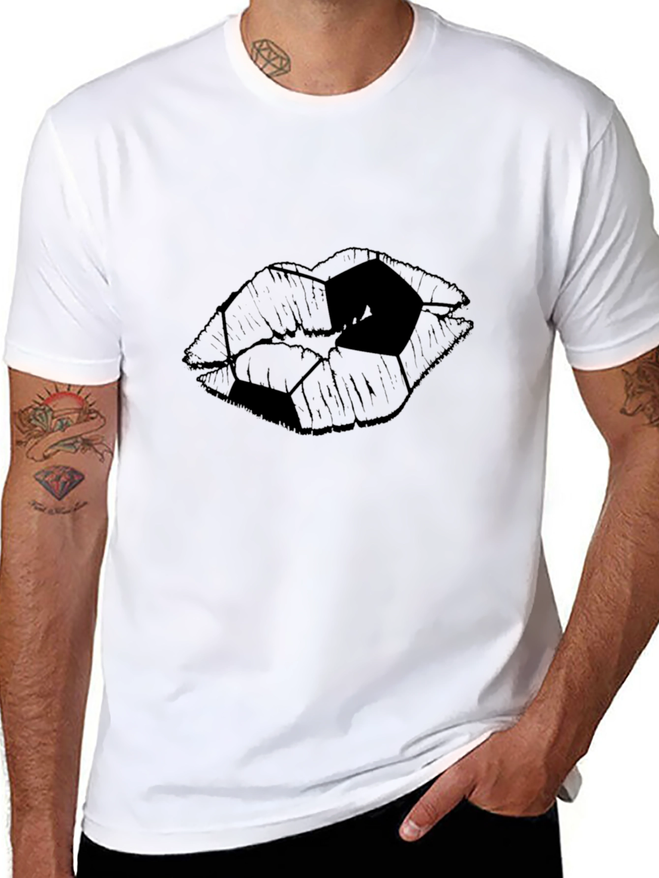 Black Abstract Lips Graphic Tee - Modern Black T-Shirt view 8