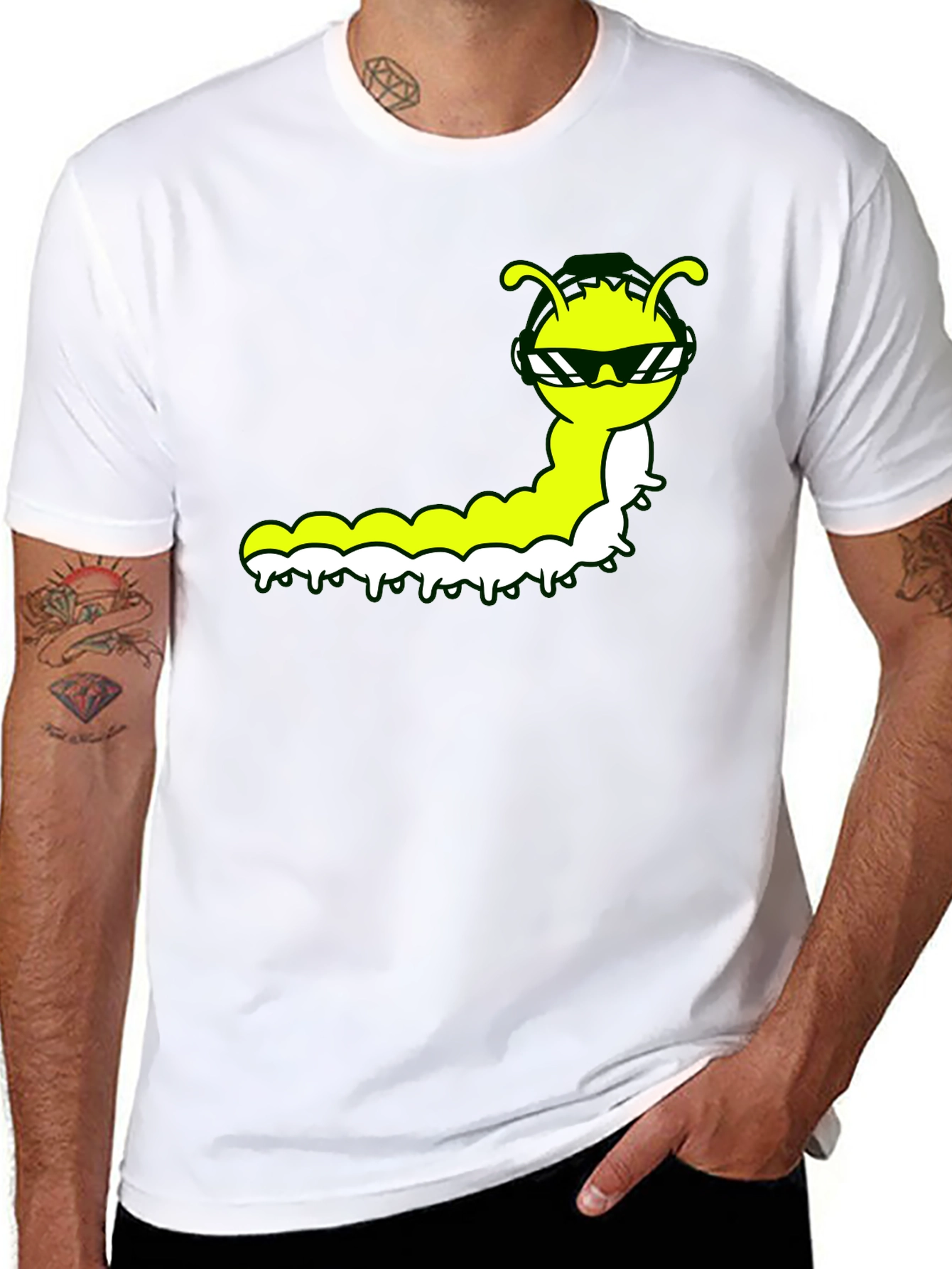 Black Cool Caterpillar Graphic Tee - Black Cotton Shirt view 8