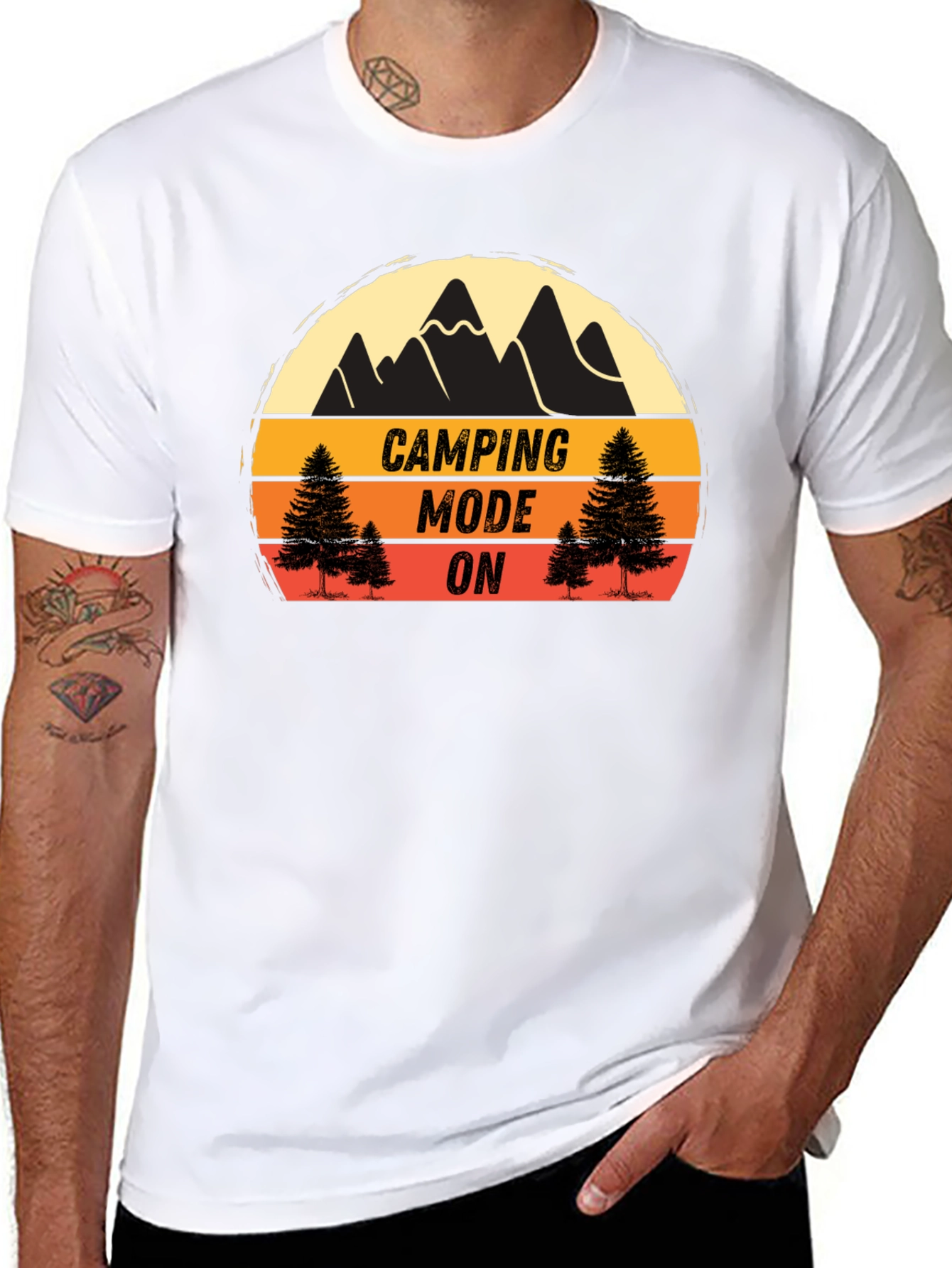 Black Camping Mode On Black T-Shirt view 8