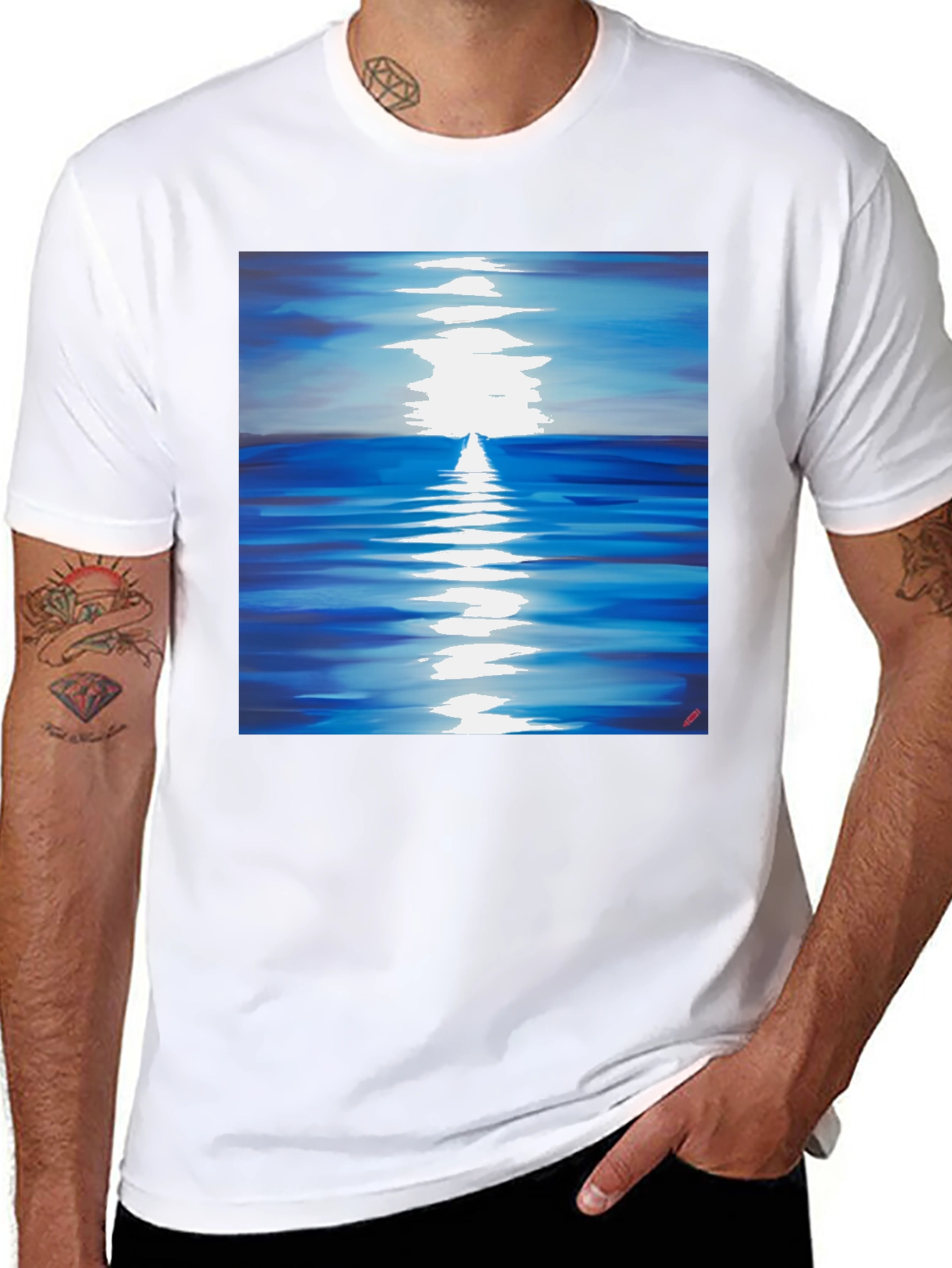 Black Ocean Reflection Graphic Tee - Black Unisex T-Shirt view 8