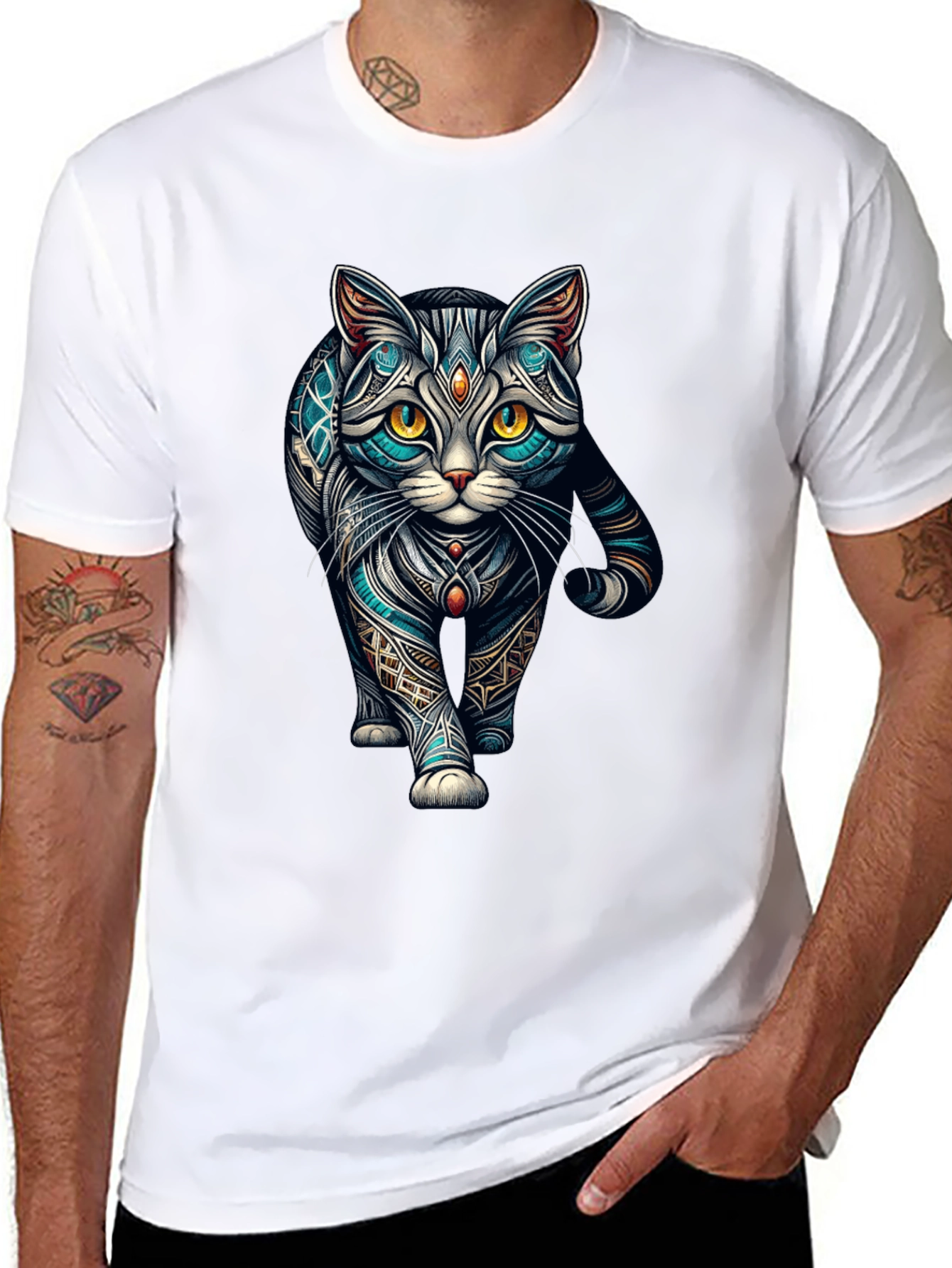 Black Mystic Cat T-Shirt - Unique Graphic Tee view 8