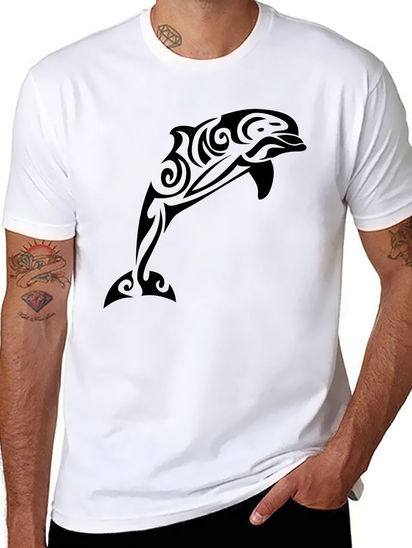 Black Tribal Dolphin Graphic Tee - Black Casual T-Shirt view 8