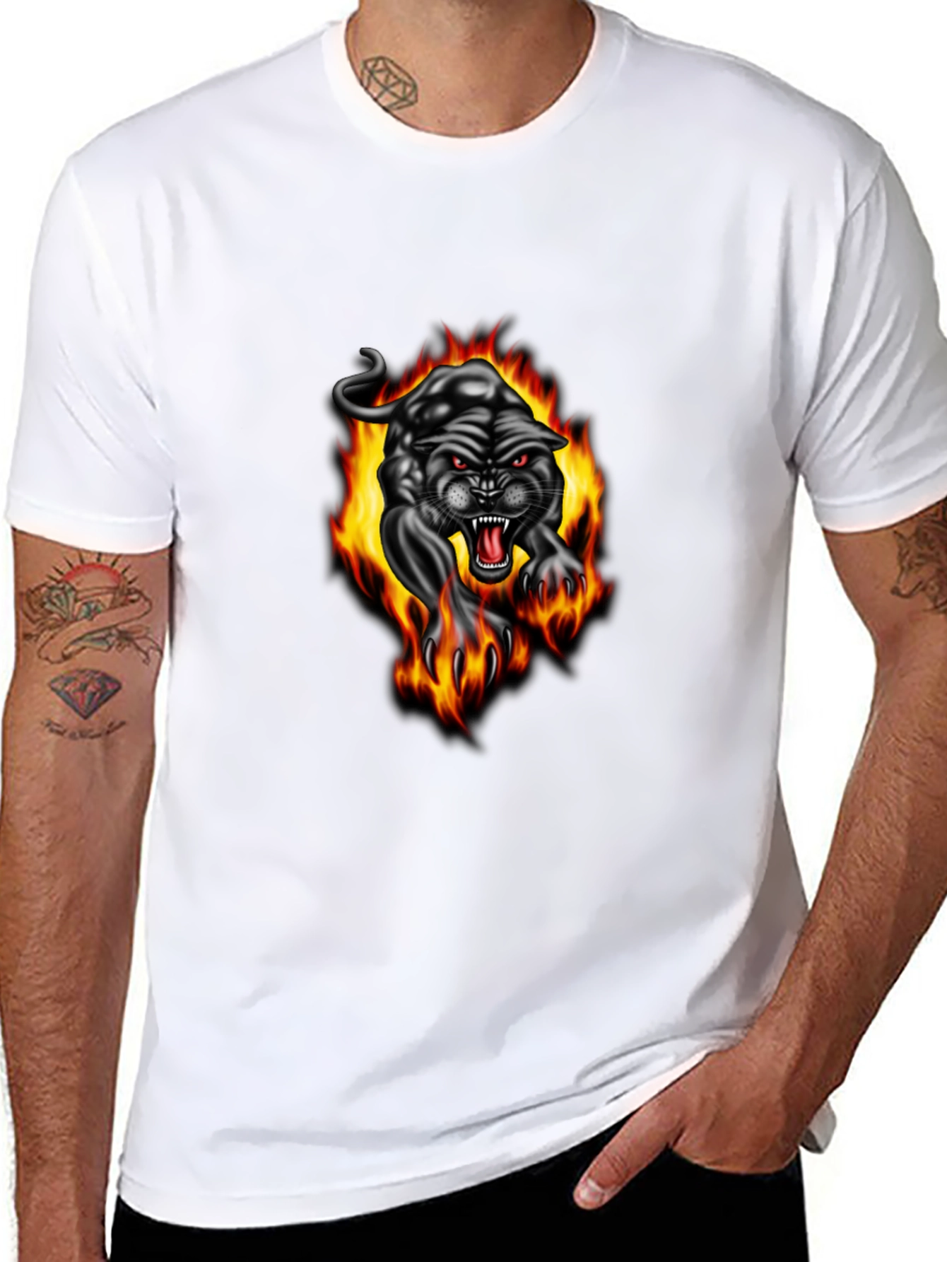 Black Fiery Panther Graphic Tee - Black Cotton T-Shirt view 8