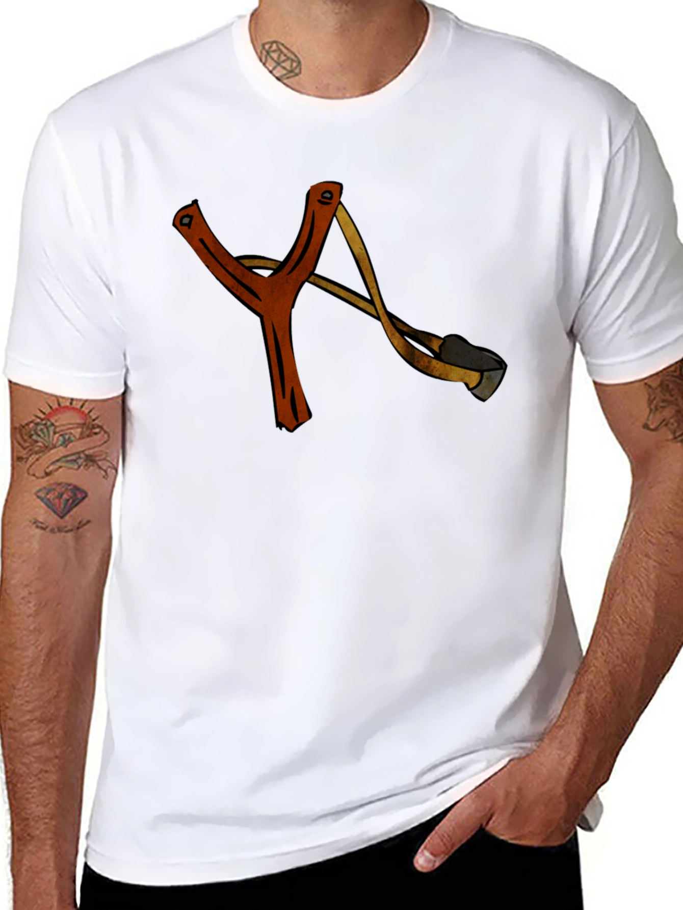 Black Slingshot T-Shirt: Retro Style Casual Tee view 8