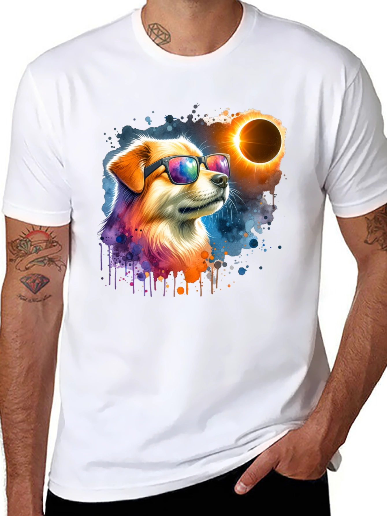 Black Cool Dog Eclipse T-Shirt - Unisex Graphic Tee view 8