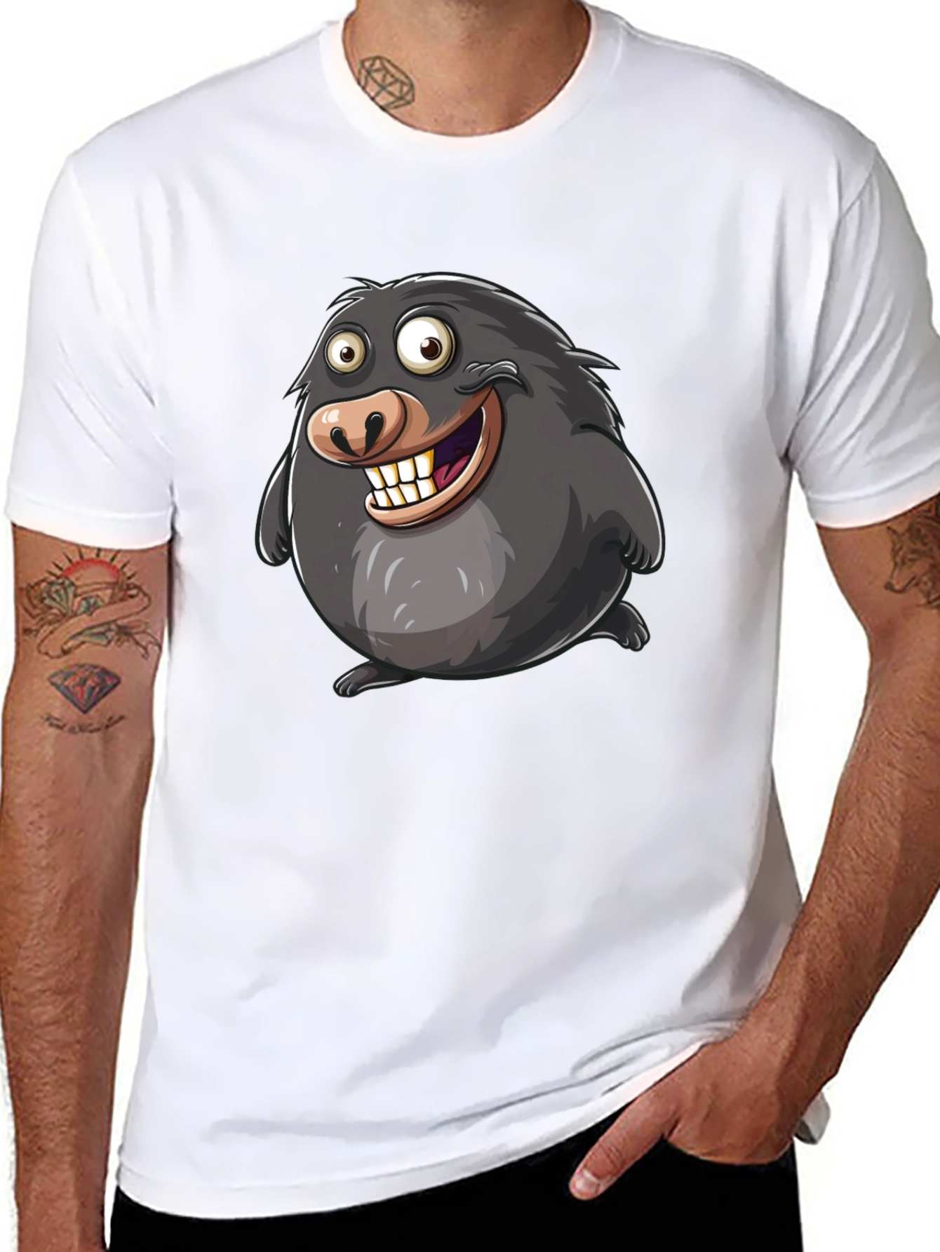 Black Funny Mole Cartoon Black T-Shirt view 8